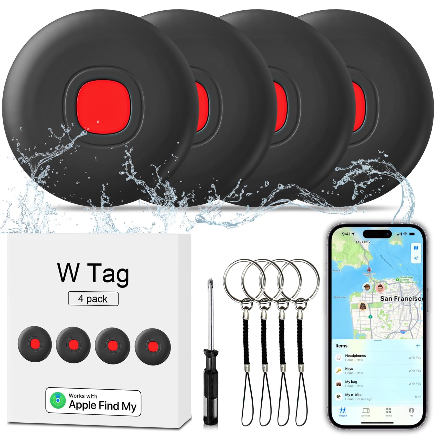 Air Tracker Air 4 Pack Tag Tracker Tag,IP68 Waterproof Smart Tag Locator Keys Finder and Item Locator,Bluetooth Tracker Item Finders with Find My(iOS Only) Your Keys,Luggage