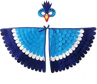 Kids Bird Wings Costume For Age 3~8 Years,Bird Owl And Peacock Masque Owl Dress Up,Boys Girls Felt Eye Masque And Wings Set,Halloween Colorful Fancy Dress