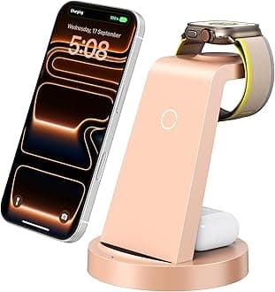 Anlmz 3 in 1 Charging Station for iPhone, Wireless Charger for iPhone 17 16e 16 15 14 13 12 11 X Pro Max & Apple Watch - Charging Stand Dock for AirPods (Rose)