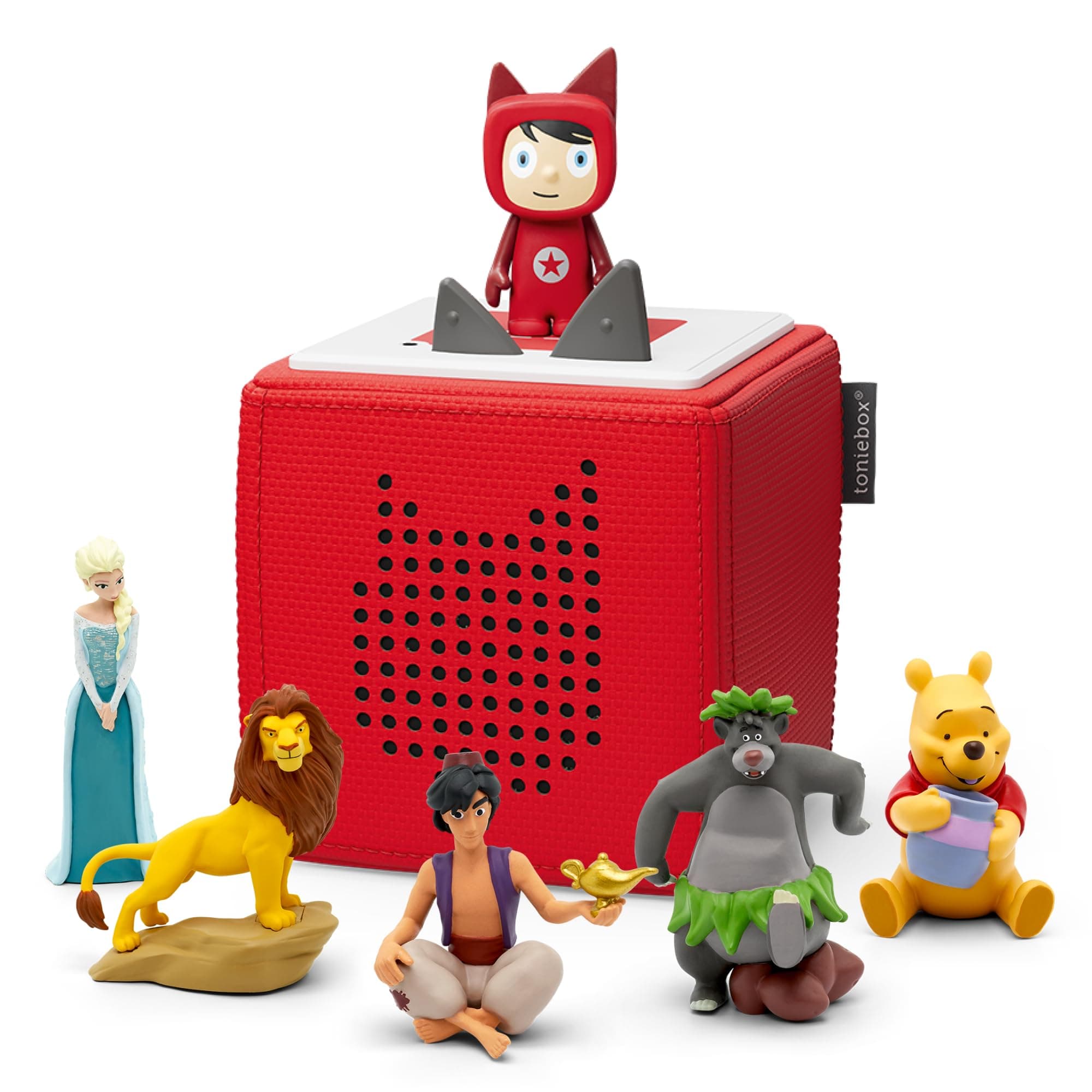 Toniebox Disney Mega Bundle Incl. 1 Creative 5 The Lion King, Aladdin, Jungle Book, Winnie The Pooh, and Frozen, Kid's Gifts, Screen-Free Music Player for Kids, Learning Toys, Red
