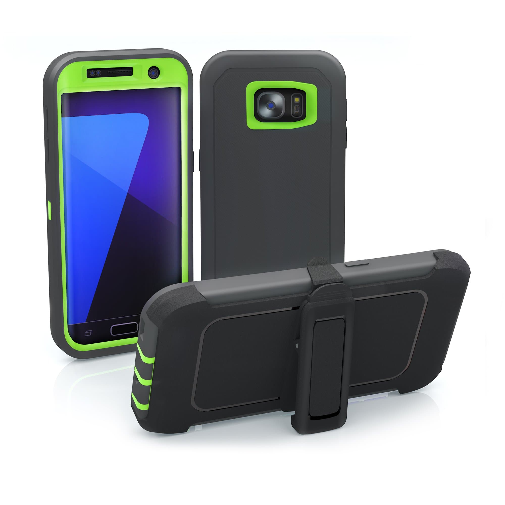 Galaxy S7 Edge Case, ToughBox® [Armor Series] [Shock Proof] [Gray | Lime] for Samsung Galaxy S7 Edge Case [Built in Screen Protector] [Holster & Belt Clip] [Fits OtterBox Defender Series Clip]