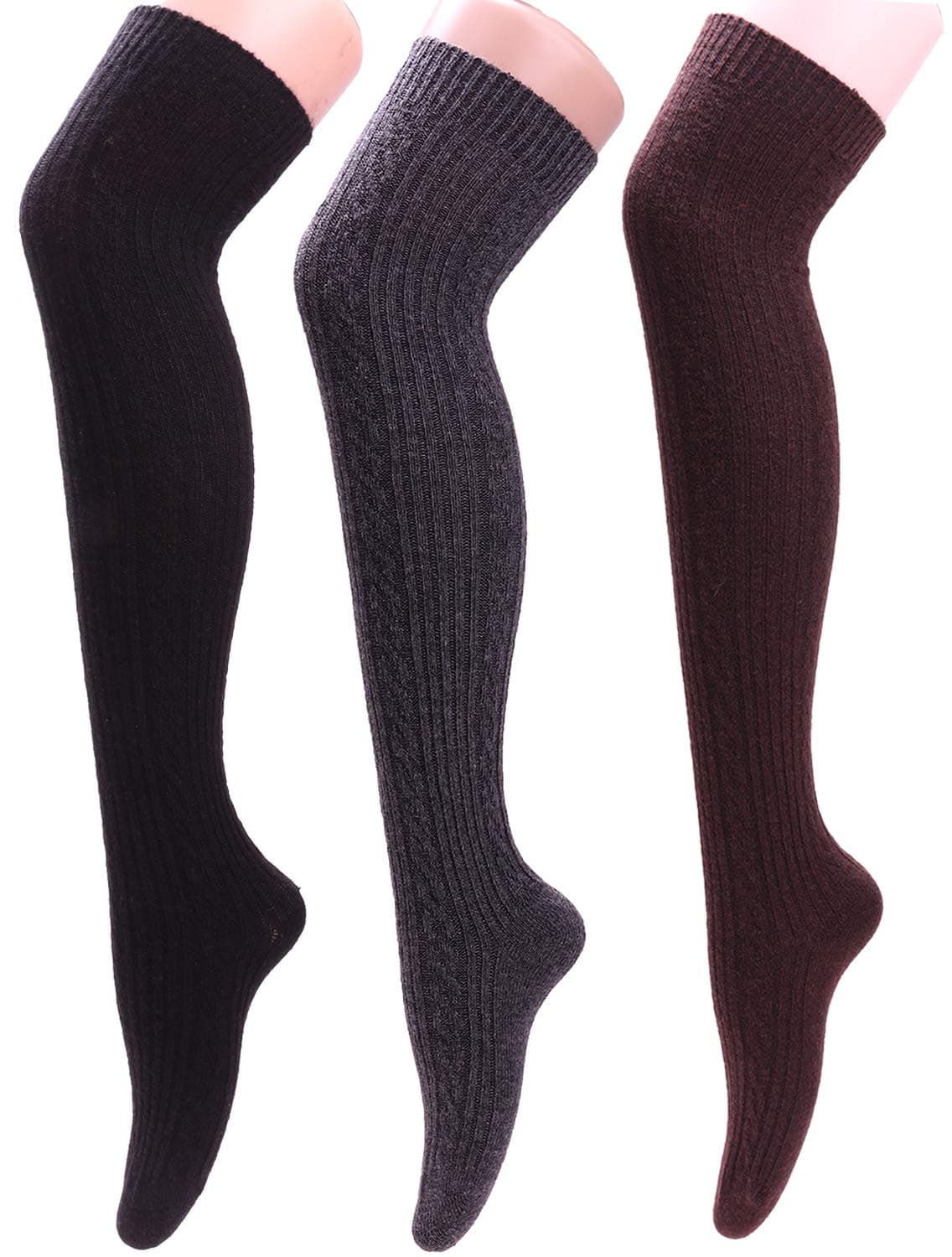 3 Pack Womens Soft Wool Knee High Calf High Socks Dot Turn Cuff Boot Stockings Size 5-10 G-18