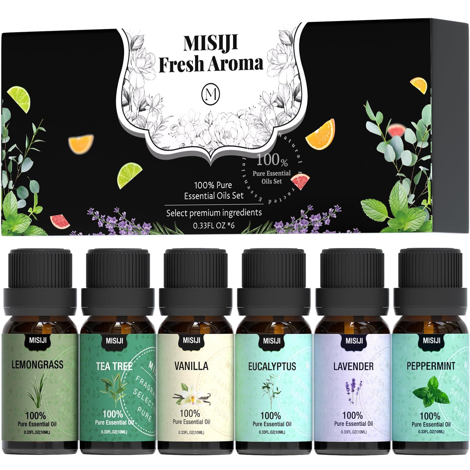 Essential Oils Set Top 6 Aromatherapy-Essential Oils for Diffuser for Home,Air Freshening Diffuser Oils Scents for Aromatherapy,Laundry,Candle&Soap Making,Humidifiers 6 X 10ML