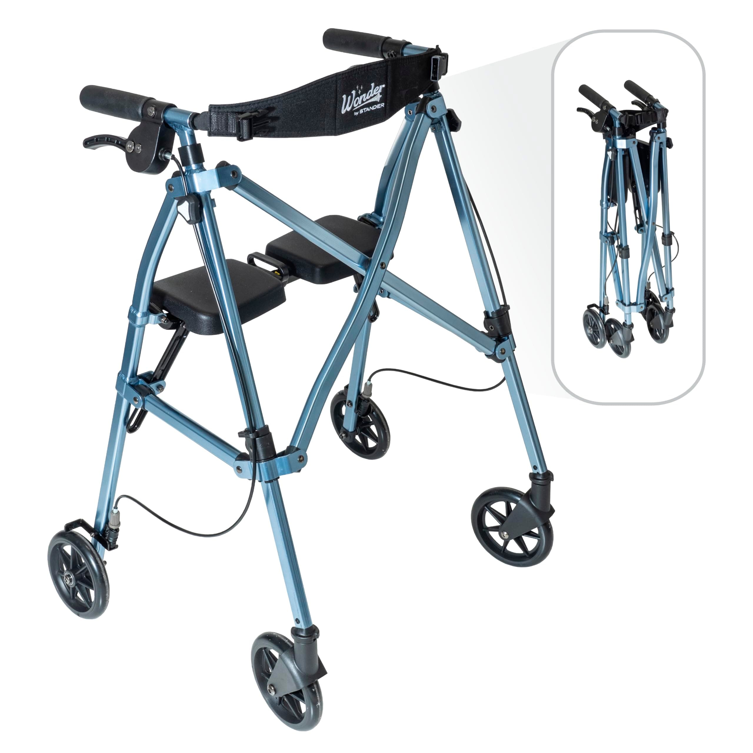 Able Life Space Saver Rollator, Lightweight Folding 4 Wheel Rolling Walker for Seniors with Compact Travel Seat and Locking Brakes, Cobalt Blue