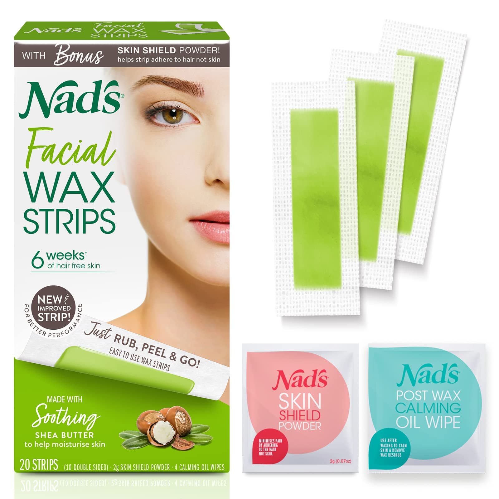Facial Wax Strips - Facial Hair Removal For Women, Face Wax Strips, Includes 20 Waxing Strips + 4 Calming Oil Wipes, Hypoallergenic