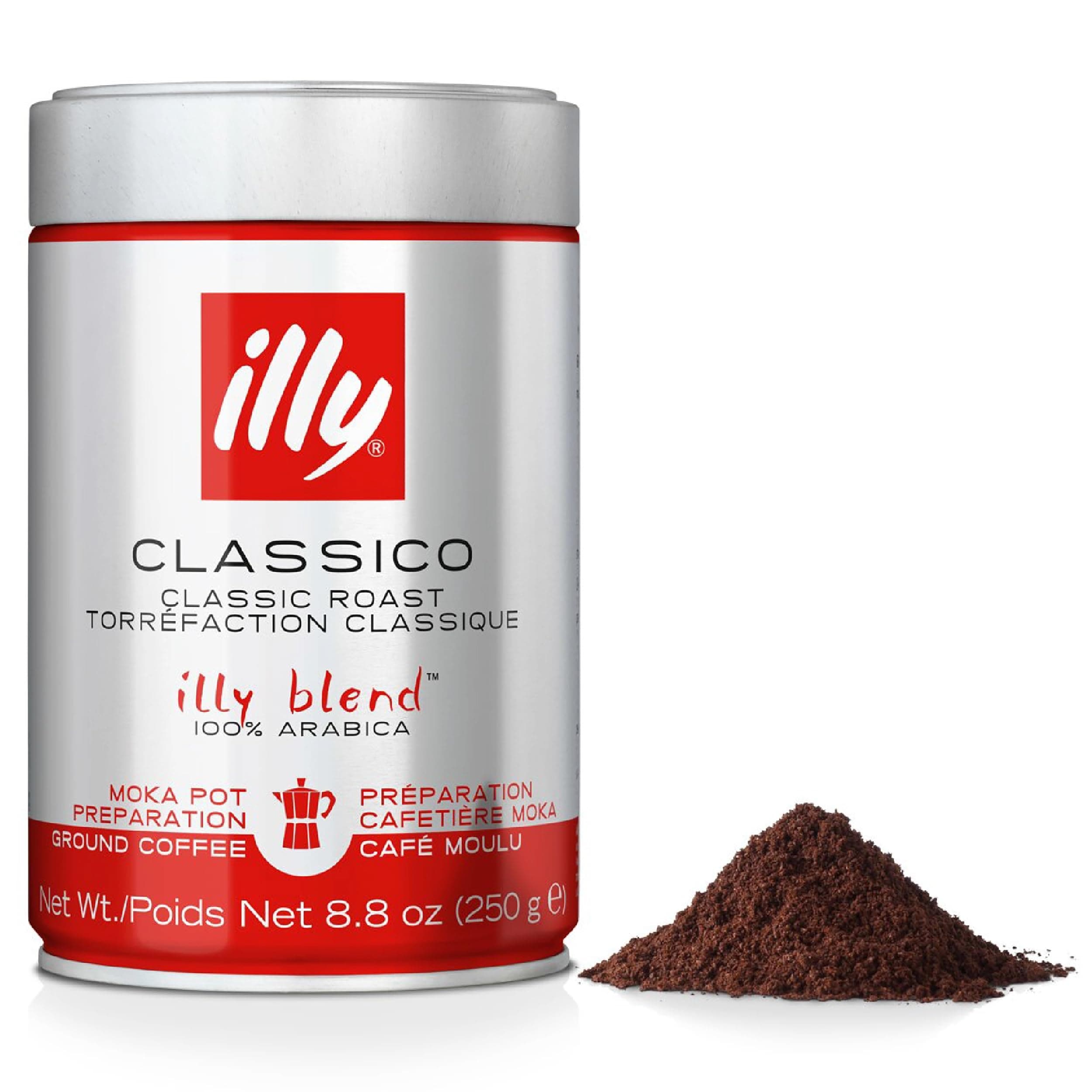 illy Coffee - Classico Ground Coffee - Medium Roast - 100% Arabica Coffee - Ideal for Moka Pots - 250g Tin