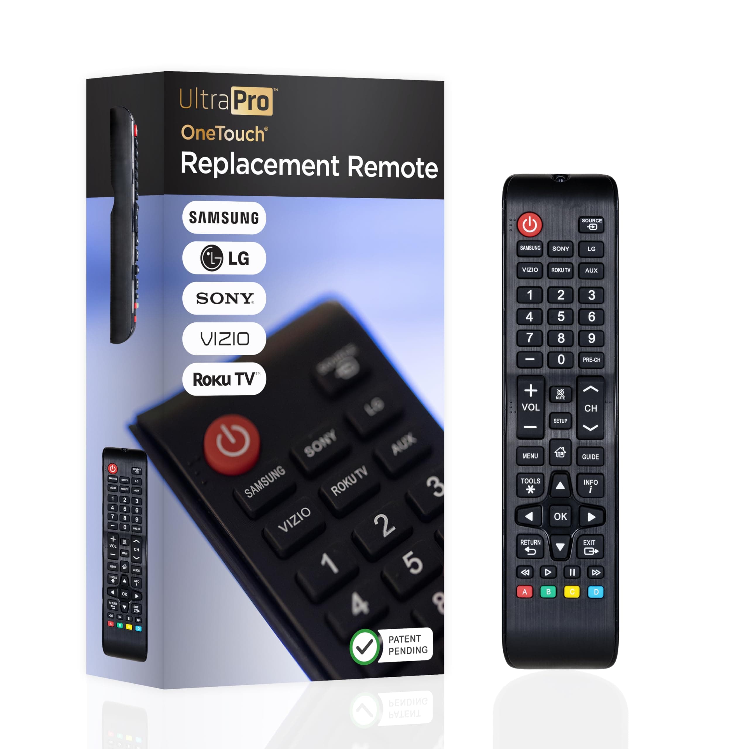 UltraPro OneTouch Universal Remote Replacement Compatible for All Samsung, LG, Sony, Vizio and Roku TV Smart TV, LED, LCD, HDTV, 3D, Series TV, Black, 84011