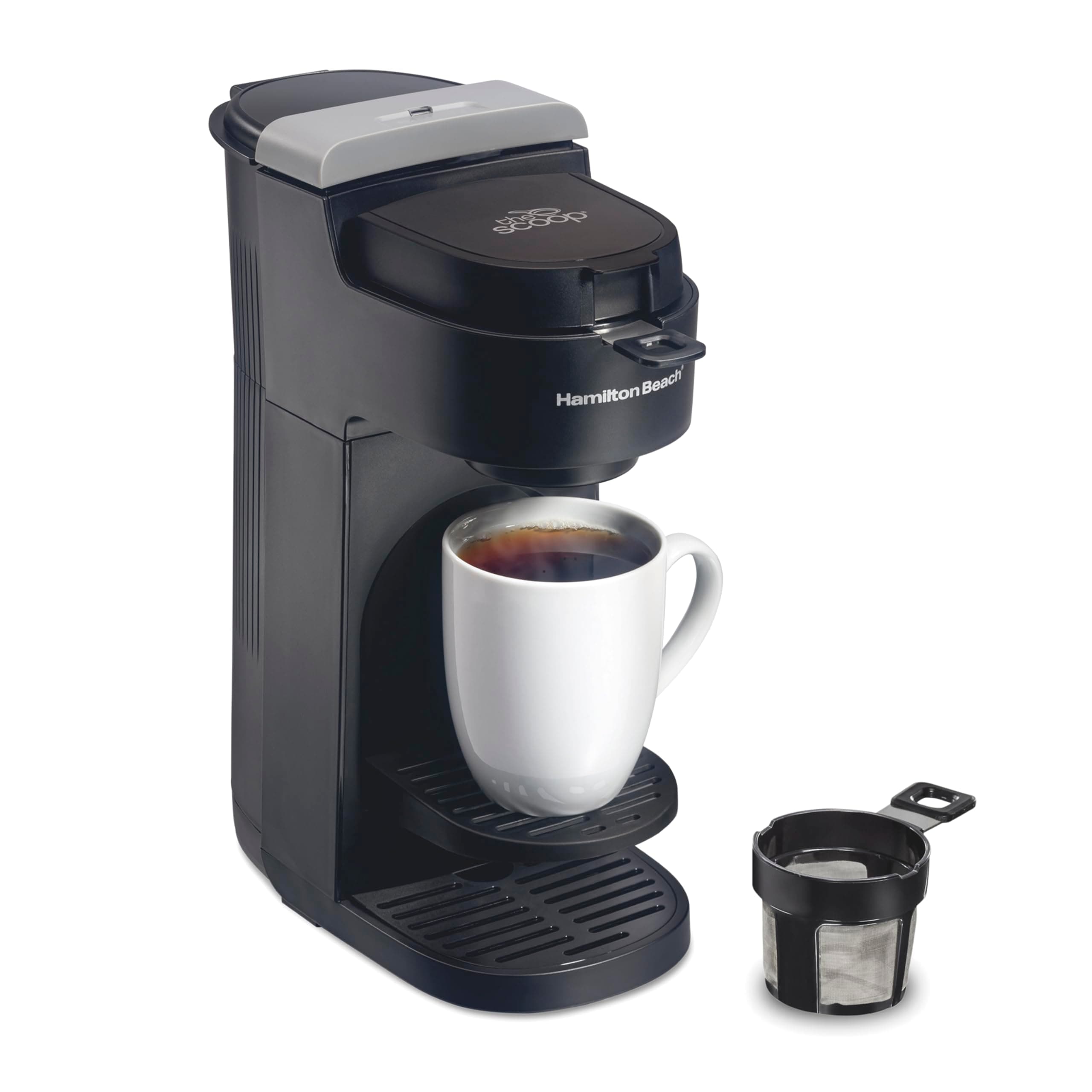 The Scoop Single Serve Coffee Maker & Fast Grounds Brewer for 8-14oz. Cups, Brews in Minutes, Black (47620), Next Gen