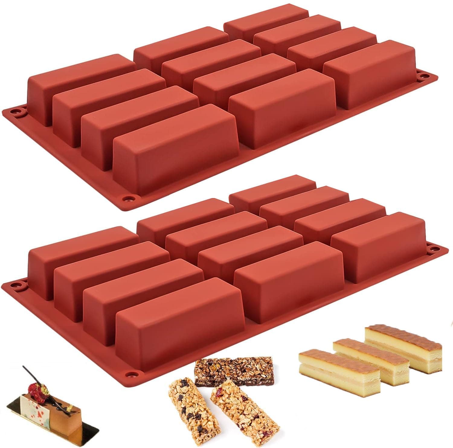 Navani 12 Cavity Large Rectangle Silicone Moulds for Baking - Ideal Maker for Granola Bars, Chocolate Truffles, Brownies, Cheesecakes, Puddings - Energy Bar Maker and More - 2PCS