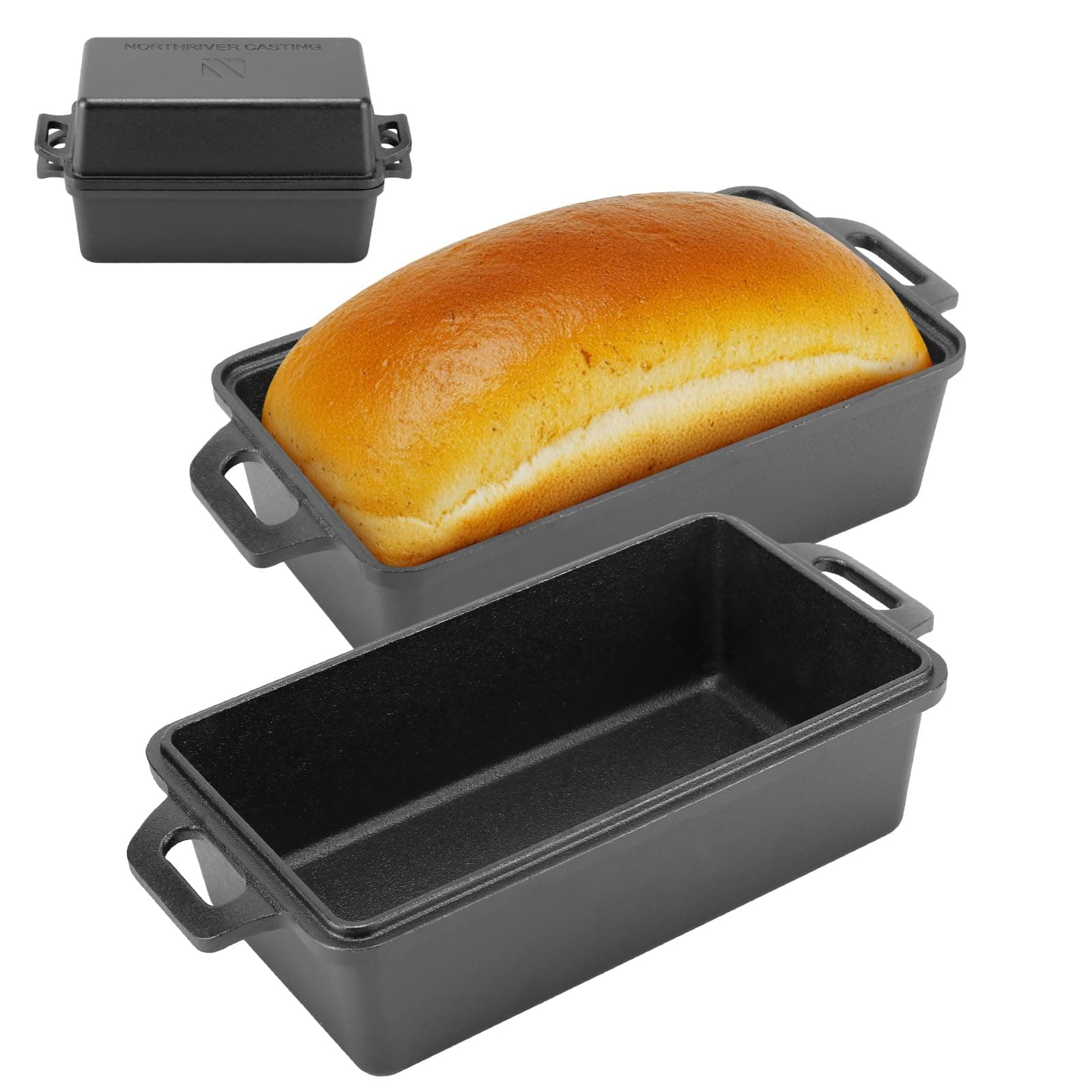 9×5 Inch Cast Iron Loaf Pan with Lid | Bread Baking Pan | Even Heat Distribution for Homemade Bread, Cake, and Meatloaf | 2 Piece Set