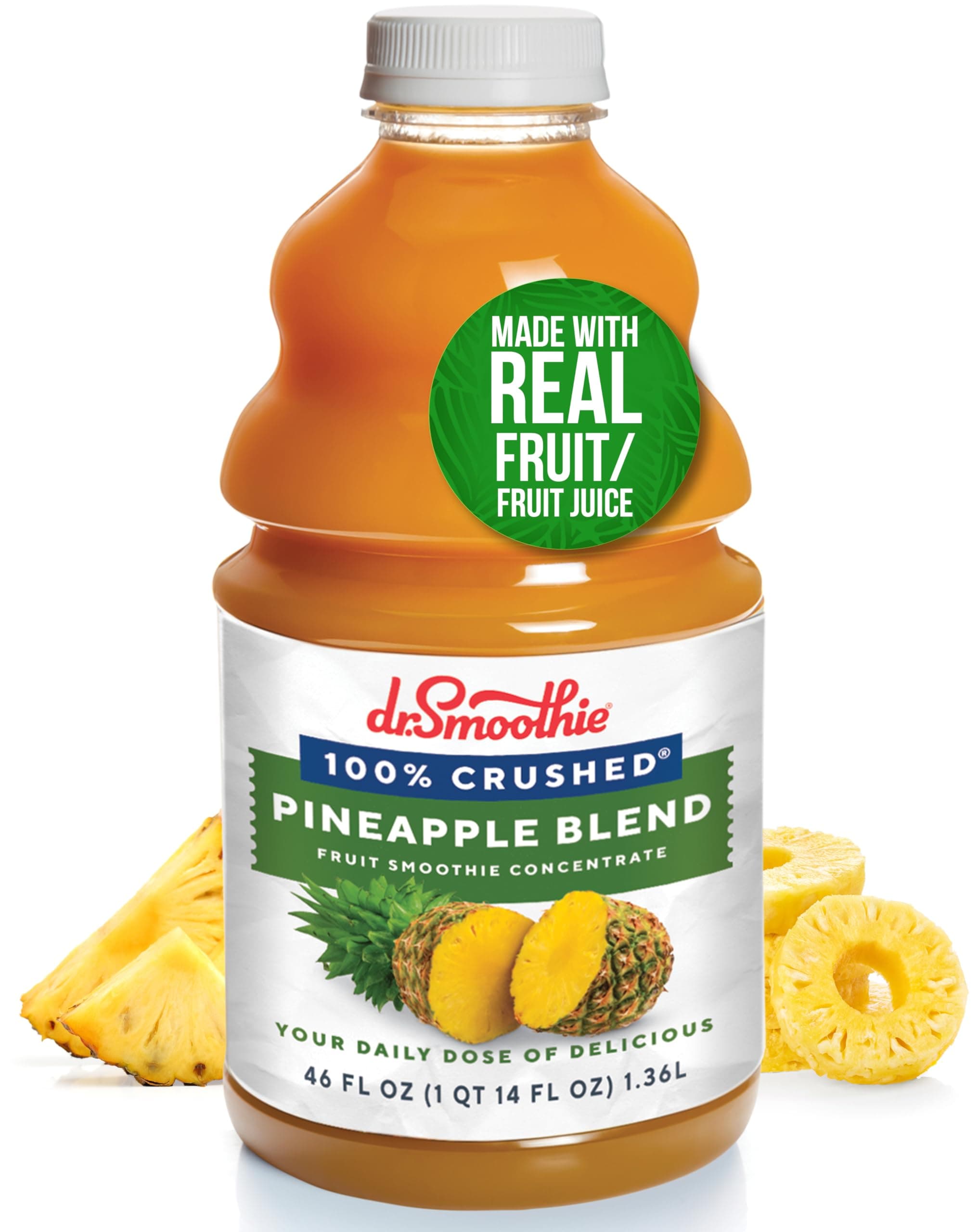 100% Crushed Pineapple Blend – No Added Sugar, Made with Real Fruits/Fruit Juice – Vegan, No Artificial Colors or Flavors – Tropical Pineapple, Banana, Hint of Coconut – 46 oz Bottle