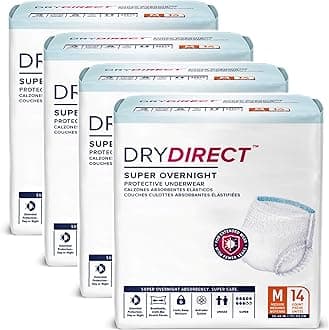 Dry Direct Super Overnight Underwear, Soft Cloth-Like Adult Diapers, Overnight Disposable Incontinence Protection - Medium (Case of 56)