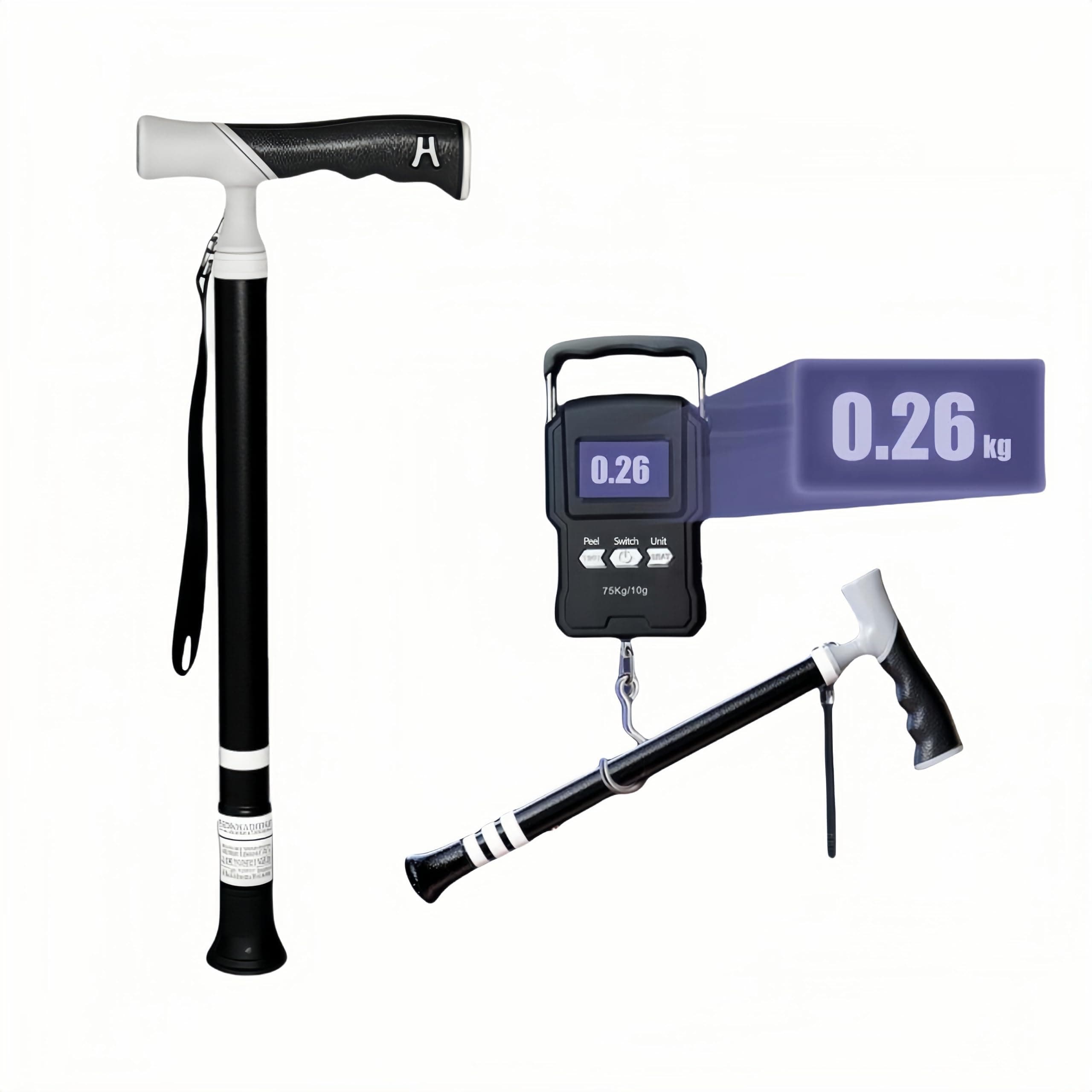 Telescopic Walking Stick for The Elderly, Crutches with 3 Adjustable Heights, Aluminum Alloy Crutch for Men and Women, Lightweight and Portable for Outdoor Activities, Hiking, Traveling (Black)