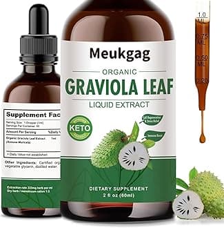 2 Fl Oz Soursop Graviola Leaf Extract Liquid, Organic Soursop Bitters Liquid, Soursop Guanabana Leaves Extract, 98% Absorption, Sugar/Gluten Free, Soursop Oil - 2 Month Supply(60ML)