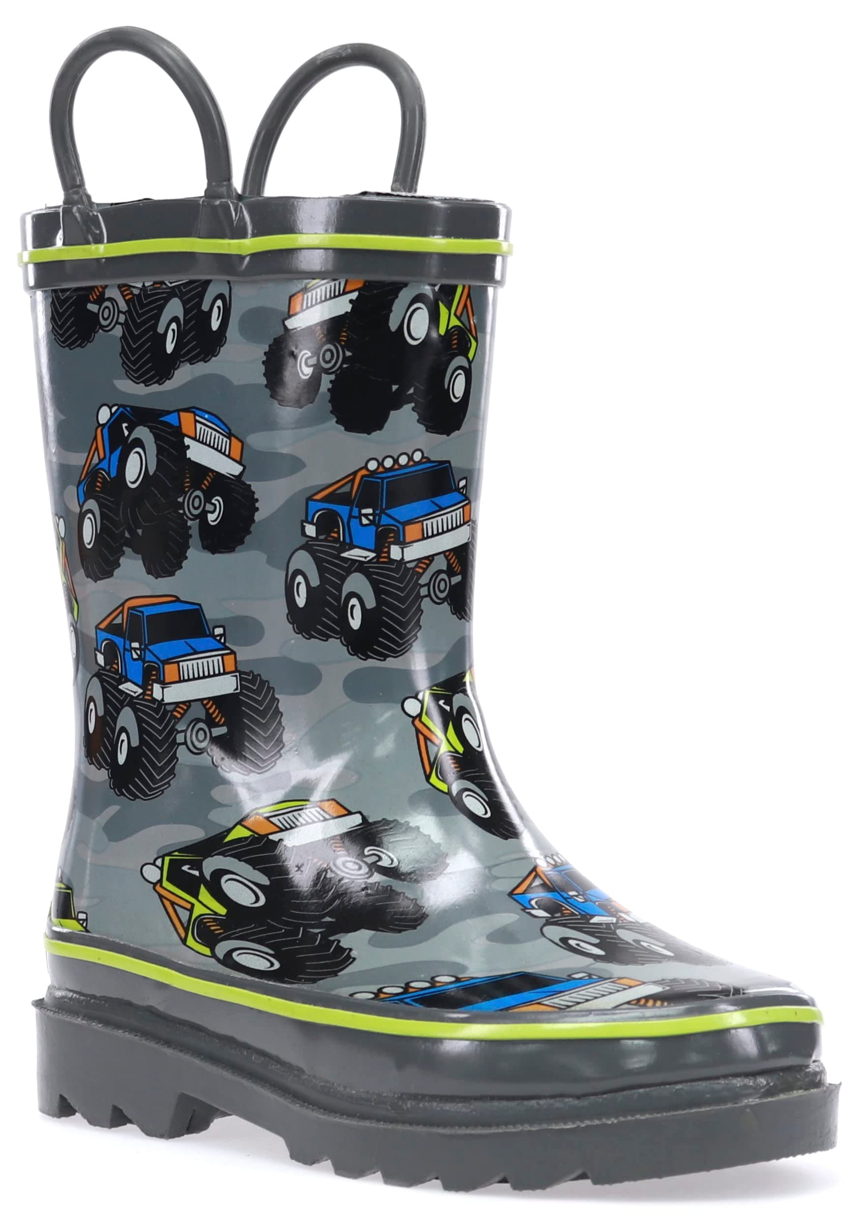 Boys Waterproof Printed Rain Boot with Easy Pull On Handles