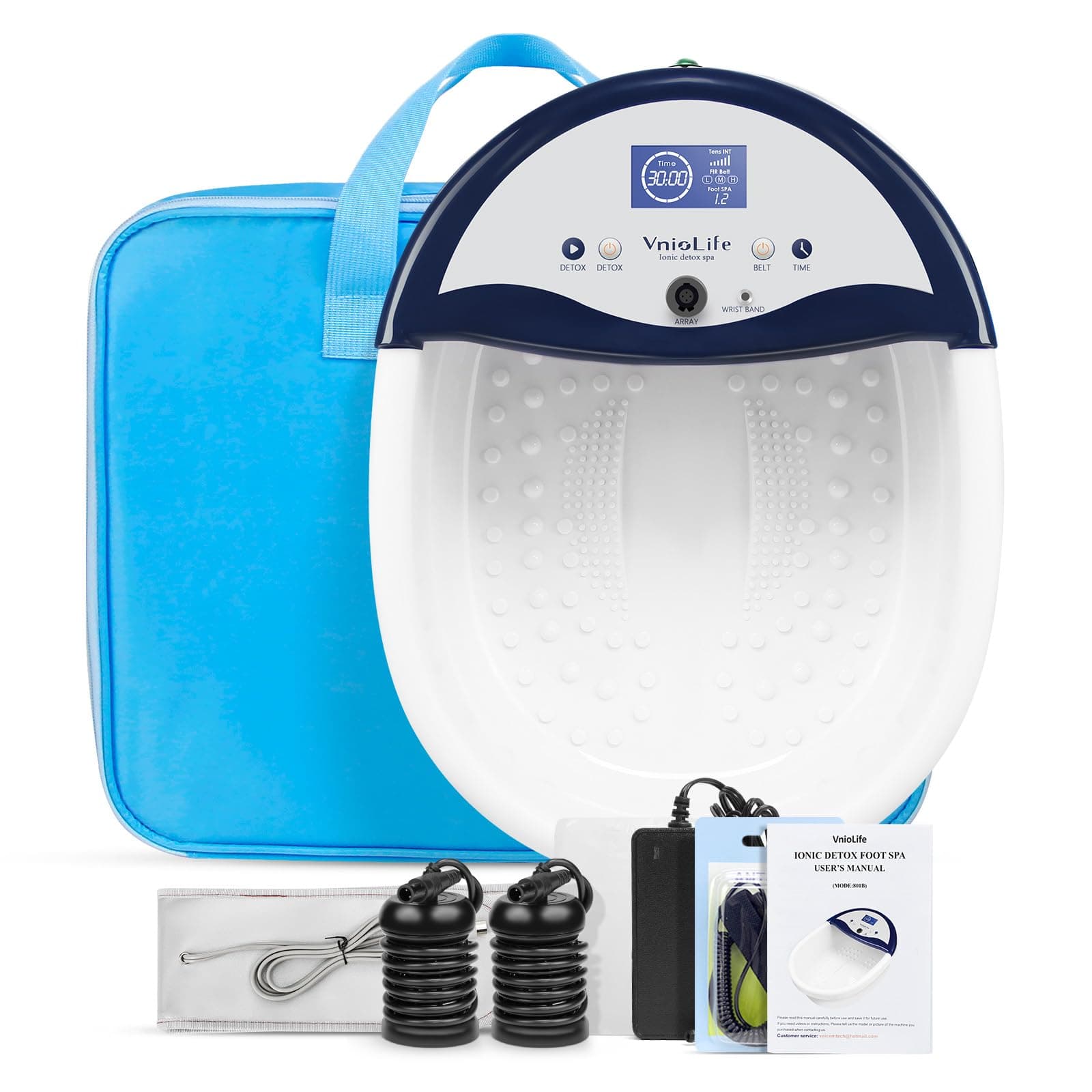 Ionic Foot Bath Detox Machine, Ion Detox Foot Bath Cleanse, LED Display Spa with Heated Belt, Wrist Strap, Arrays, Liners (Portable Handbag)