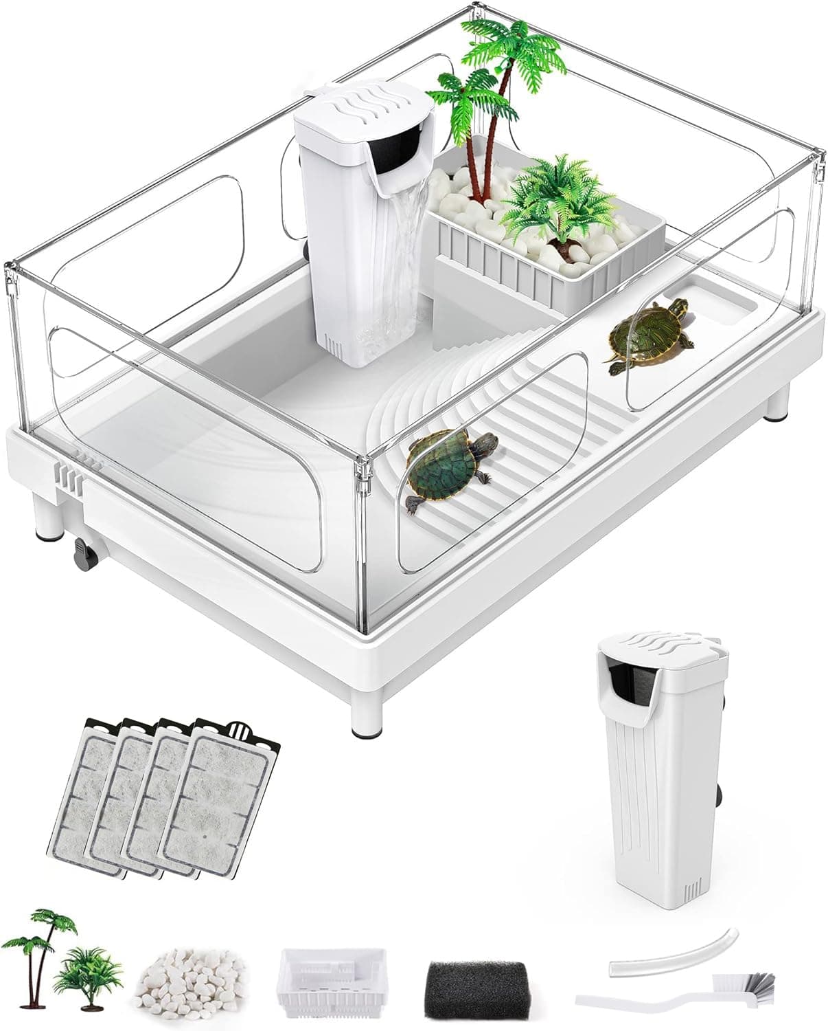 - Small Turtle Tank with Filter, Turtle Aquarium, Acrylic Turtle Terrarium with Basking Platform, Bottom Drainage, Multi-Function Areas for Turtles, Crayfish, Small Reptiles.(Tank+Filter)