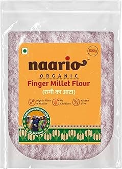 Naario Certified Organic Ragi Flour, Gluten Free Atta, Finger Millet, High Fiber, Rich in Protein, Iron, Calcium & Nutrients, Healthy, Natural & Fresh - 500 grams