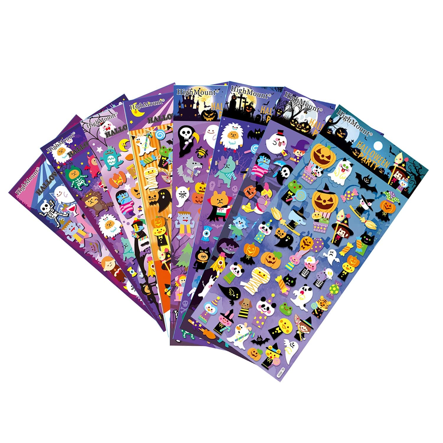 Happy Halloweens Stickers 8 Sheets with Ghost, Pumpkin, Demon, Wizard, Mummy, Vampire, Witch, Skull, Bat, Spider Stickers Deacals for Jack O Lantern Decoration Scrapbooking Kids Party Favors