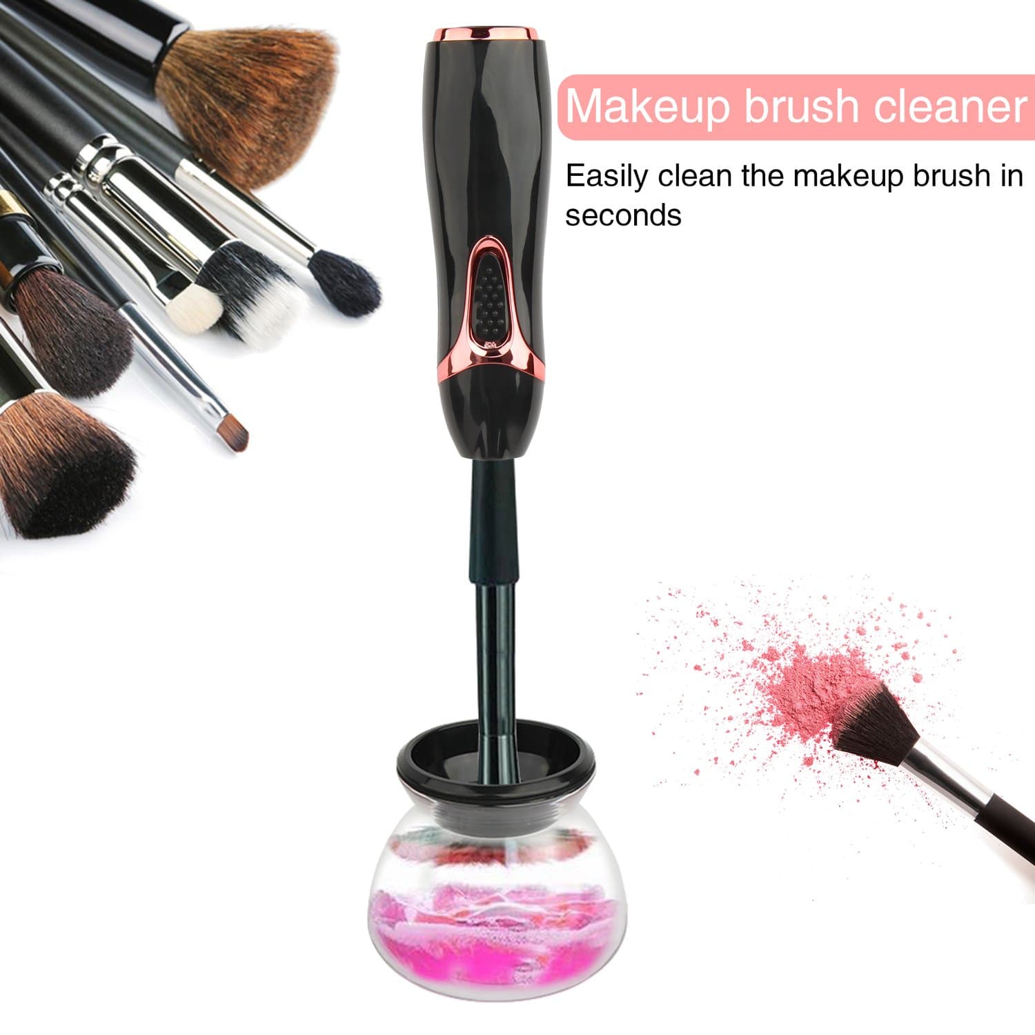 Makeup Brush Cleaner,Automatic Clean and Dry All Size Makeup Brushes in Seconds (Black)