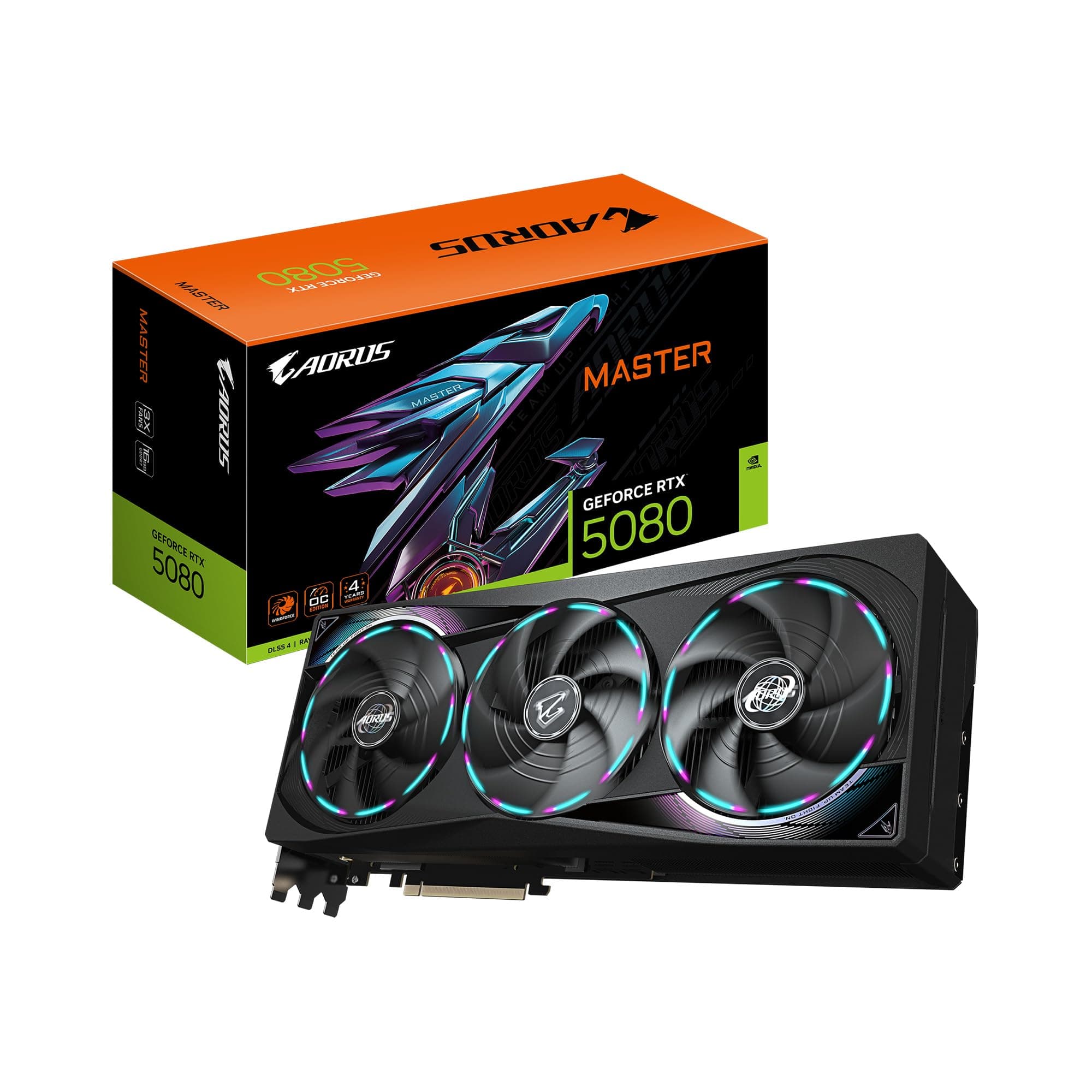 GIGABYTE AORUS GeForce RTX 5080 Master 16G Graphics Card, WINDFORCE Cooling System, 16GB 256-bit GDDR7, GV-N5080AORUS M-16GD Video Card