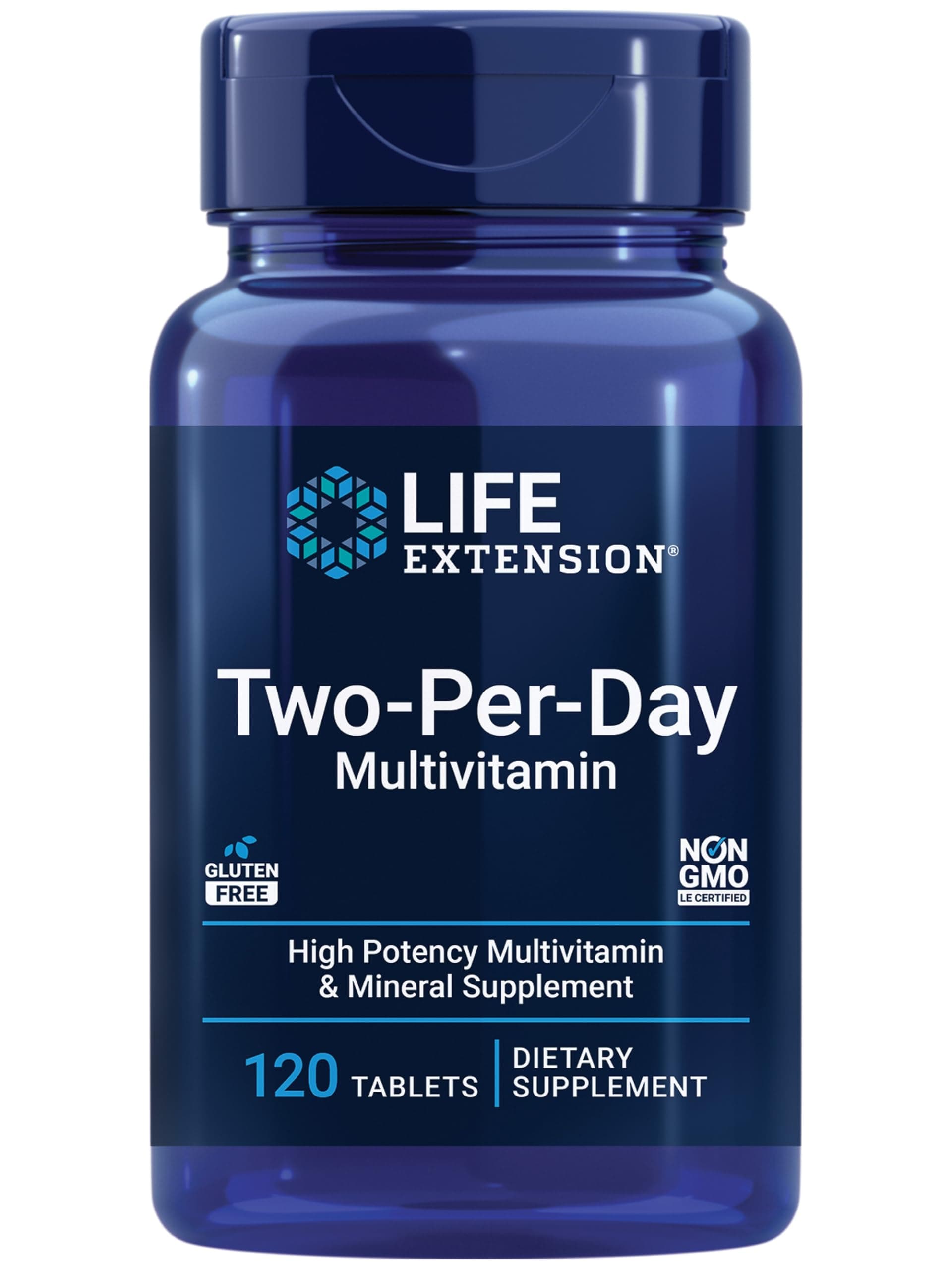 Two-Per-Day Multivitamin - Packed with Over 25 Vitamins, Minerals & Extracts -Vitamins B6, C, D - Zinc - Two-Month Supply - Non-GMO, Gluten-Free - 120 Tablets