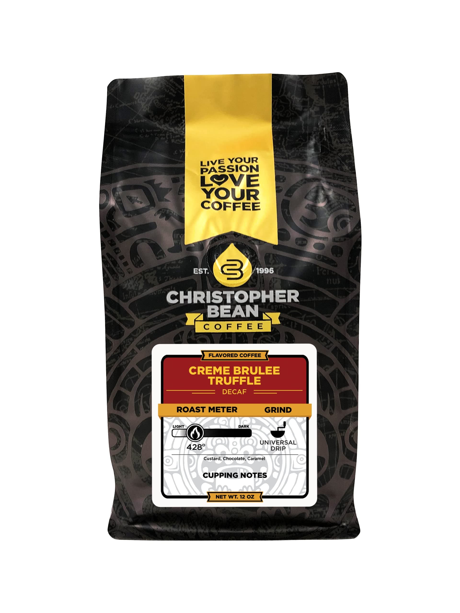 Christopher Bean CoffeeDecaf Ground Universal Drip Creme Brulee Truffle Flavored Coffee| Flavored Coffee with Medium Roast 100% Arabica, No Sugar, No Fats, Non-GMO | 10-Ounce