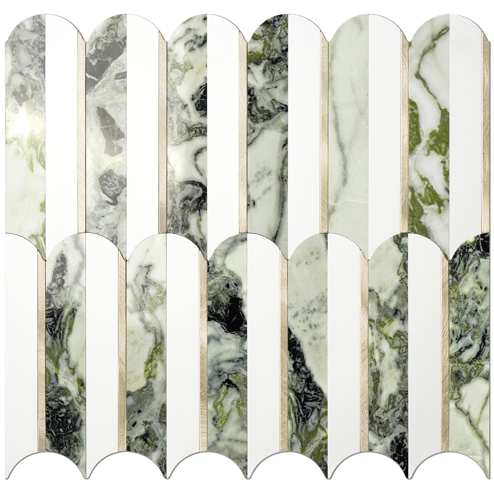 Vamos Tile Peel and Stick Backsplash Seamless Tile,10-Sheets Stick on Backsplash for Kitchen and Bathroom, Pure White+Ice Green Marble+Light Gold PVC Self Adhesive Mosaic Tiles