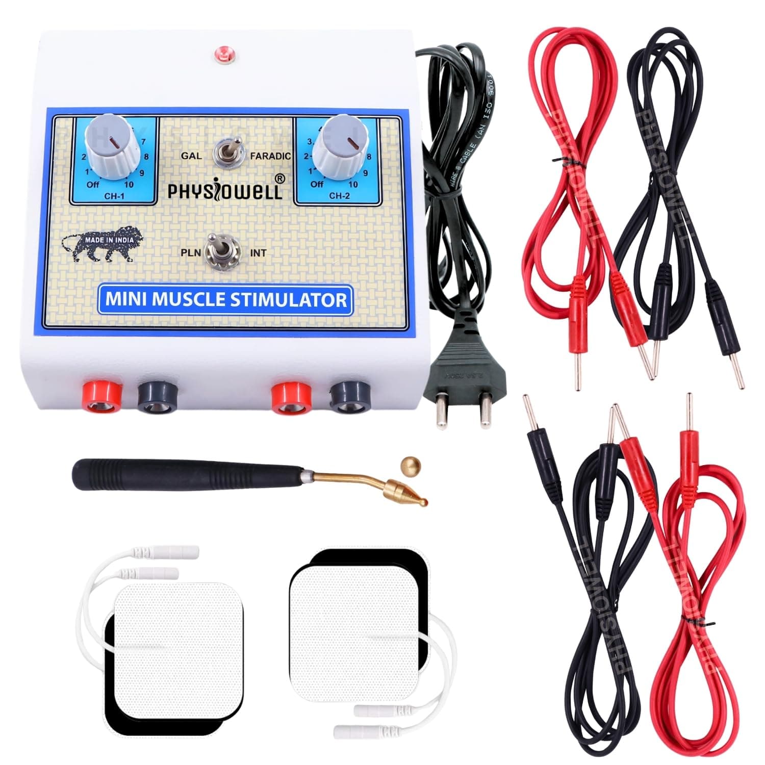Mini Muscle Stimulator Physiotherapy Machine (MS) | Faradic & Galvanic Electrotherapy Device | Muscle Stimulation Machine for Pain Relief, Rehab & Toning | Portable Physio Equipment with Cables