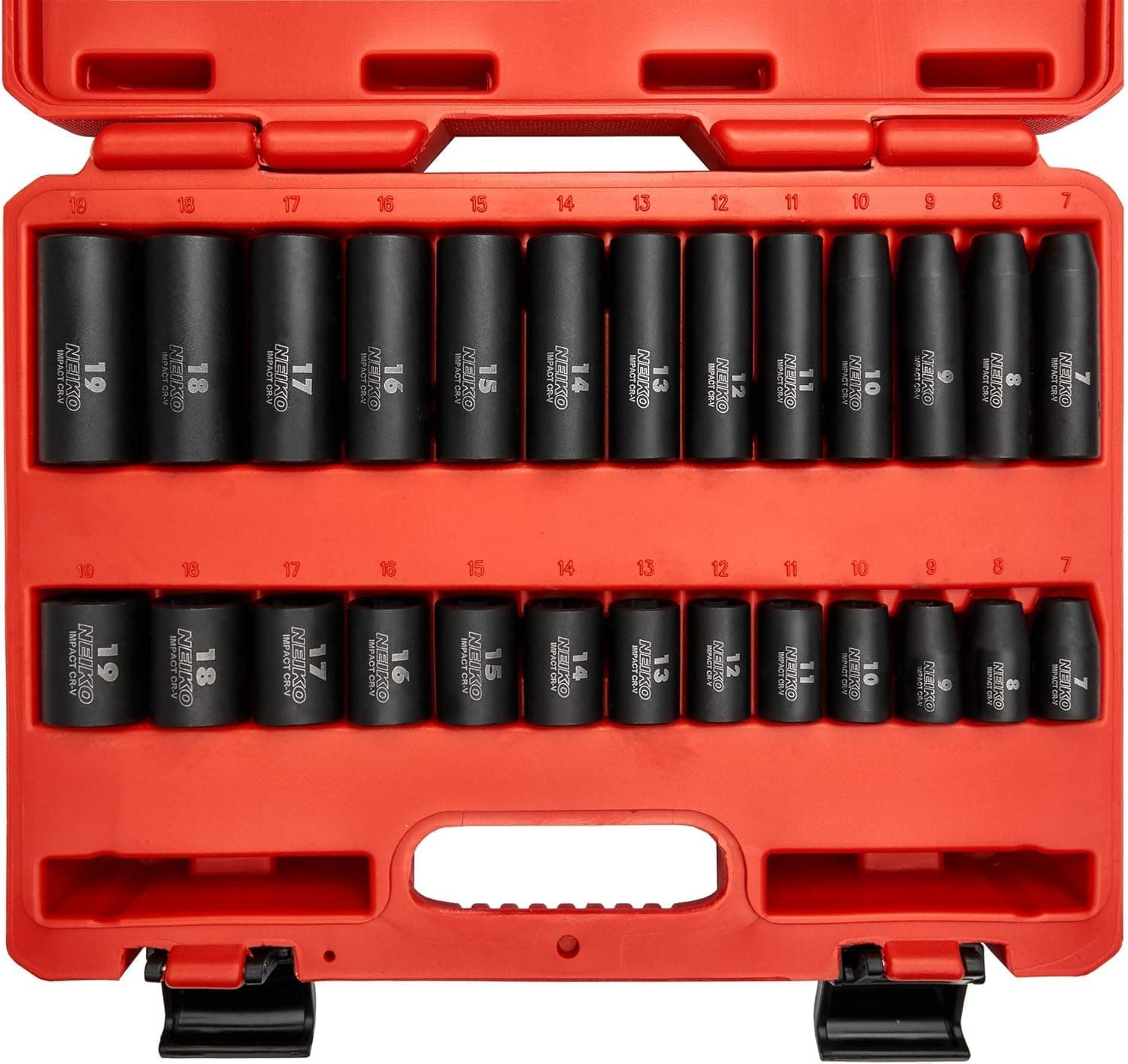 02433A 3/8” Drive Standard And Deep Metric Impact Socket Set | 26 Pieces | Metric 7mm To 19mm | Premium Cr-V Steel | 6-Point Hex Design | Corrosion Resistant Black Phosphate Coating