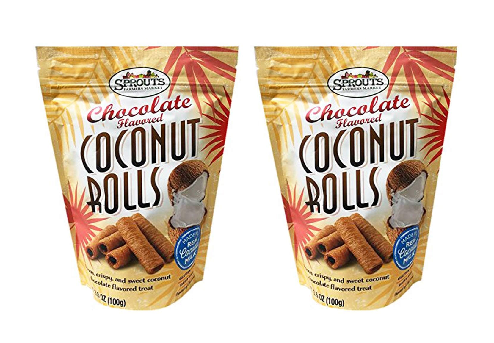 Crispy Sweet Coconut Rolls 3.5oz, 2 Pack (Chocolate)