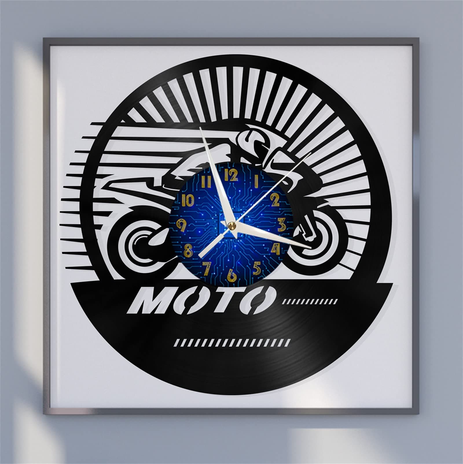 VCS Speedy Motorcycle Vinyl Record Wall Clock for Kitchen Wall Decor Wall Art Gift for Lover Gift Idea for a Best Friend(B)