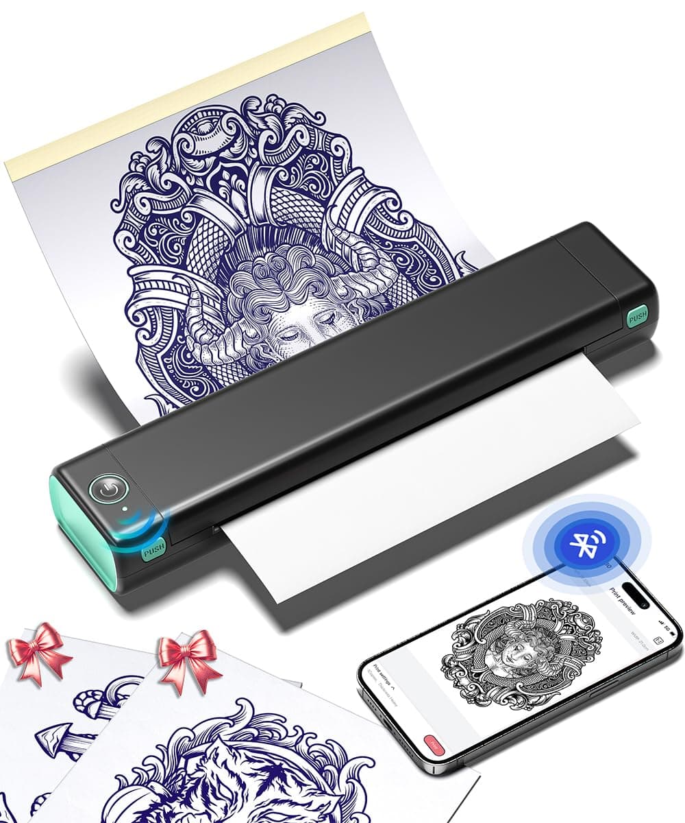 M08F Tattoo Printer Tattoo Stencil Machine A4 Tattoo Thermal Printer Drawing For DIY,Temporary and Permanent Tattoos with 10pcs Tattoo Transfer Paper