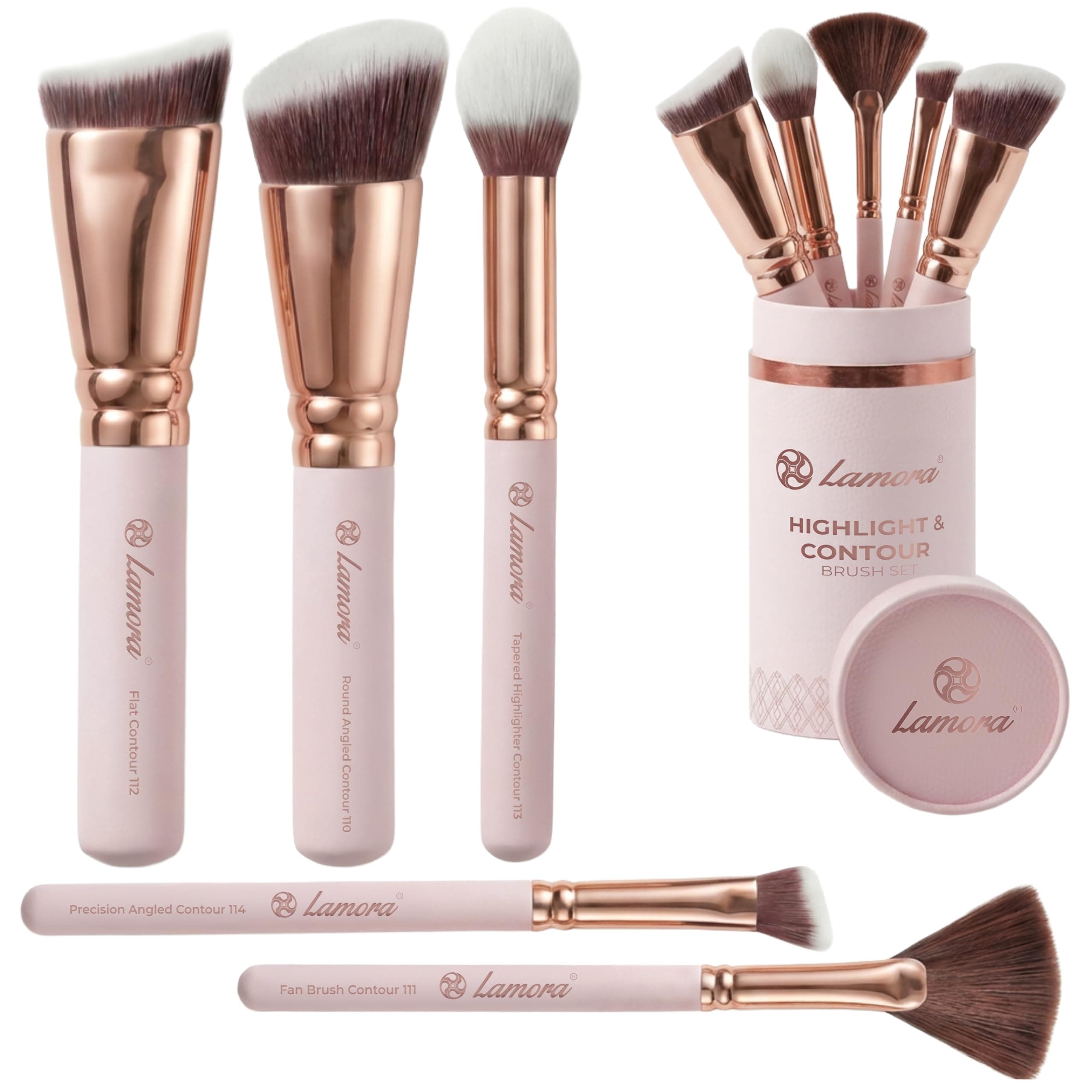 Pro Face Contour Brush Set - Synthetic Contouring Sculpting and Highlighting Kit - Cream Blush Powder Flat Nose Cheek Round Small Angled Fan Tapered Precision Kabuki Foundation Makeup Brushes
