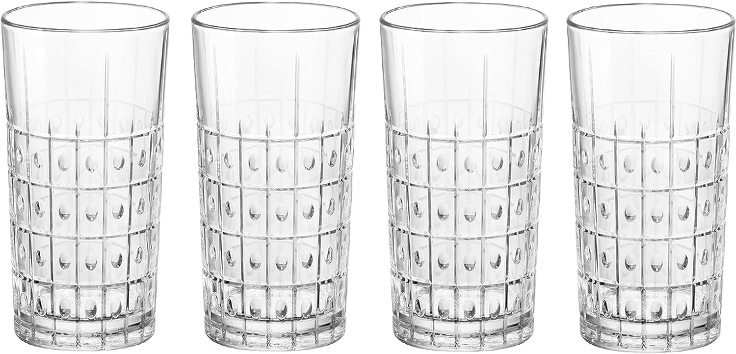 Bartender Este 16.5 oz. Cooler Drinking Glasses for Cold Drinks, Juices, and Cocktails, Clear, Set of 4
