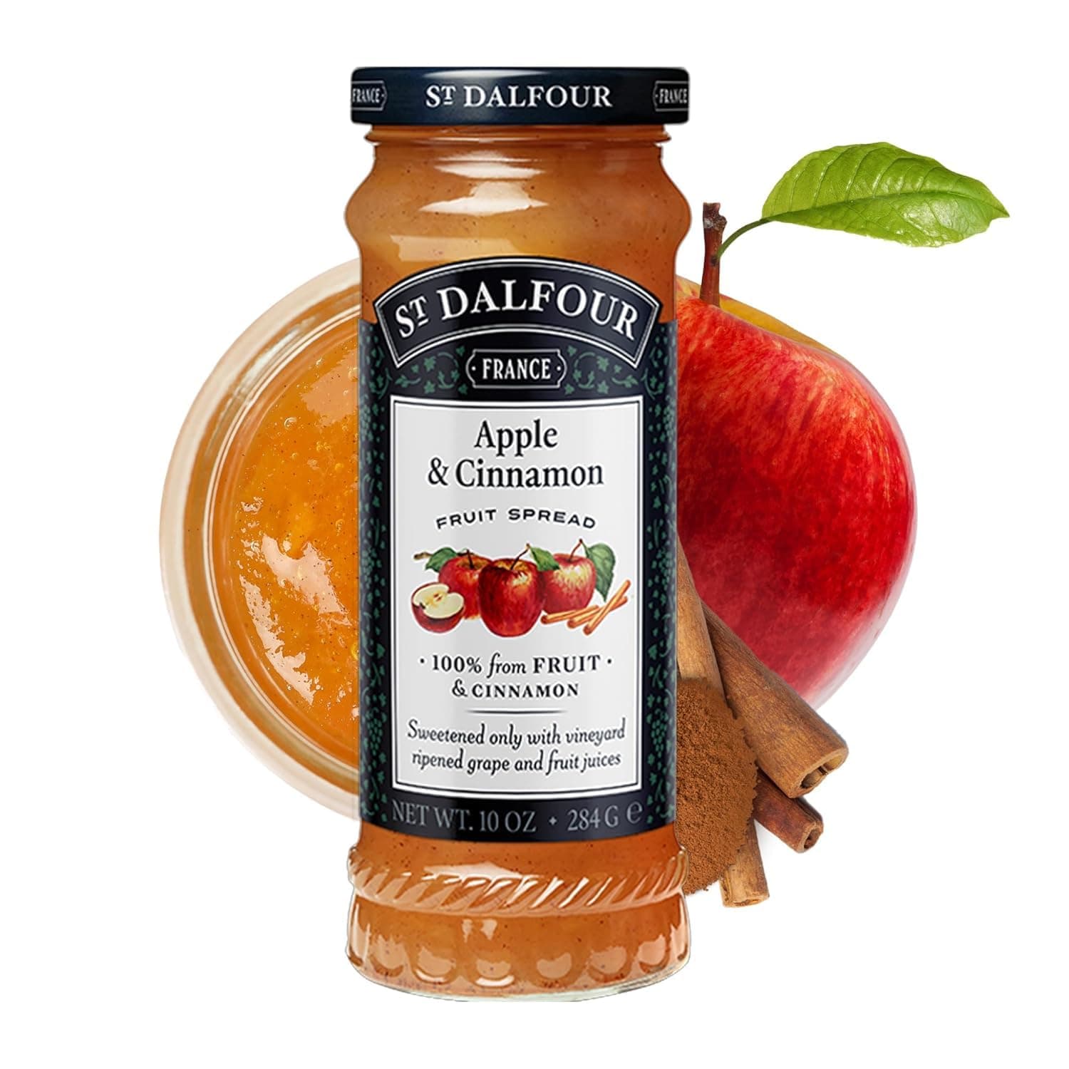 St. Dalfour Apple & Cinnamon Fruit Spread - 10oz - 100% from Fruit & Cinnamon, No Artificial Ingredients, Non GMO, No Cane Sugars, All Natural, Made in France