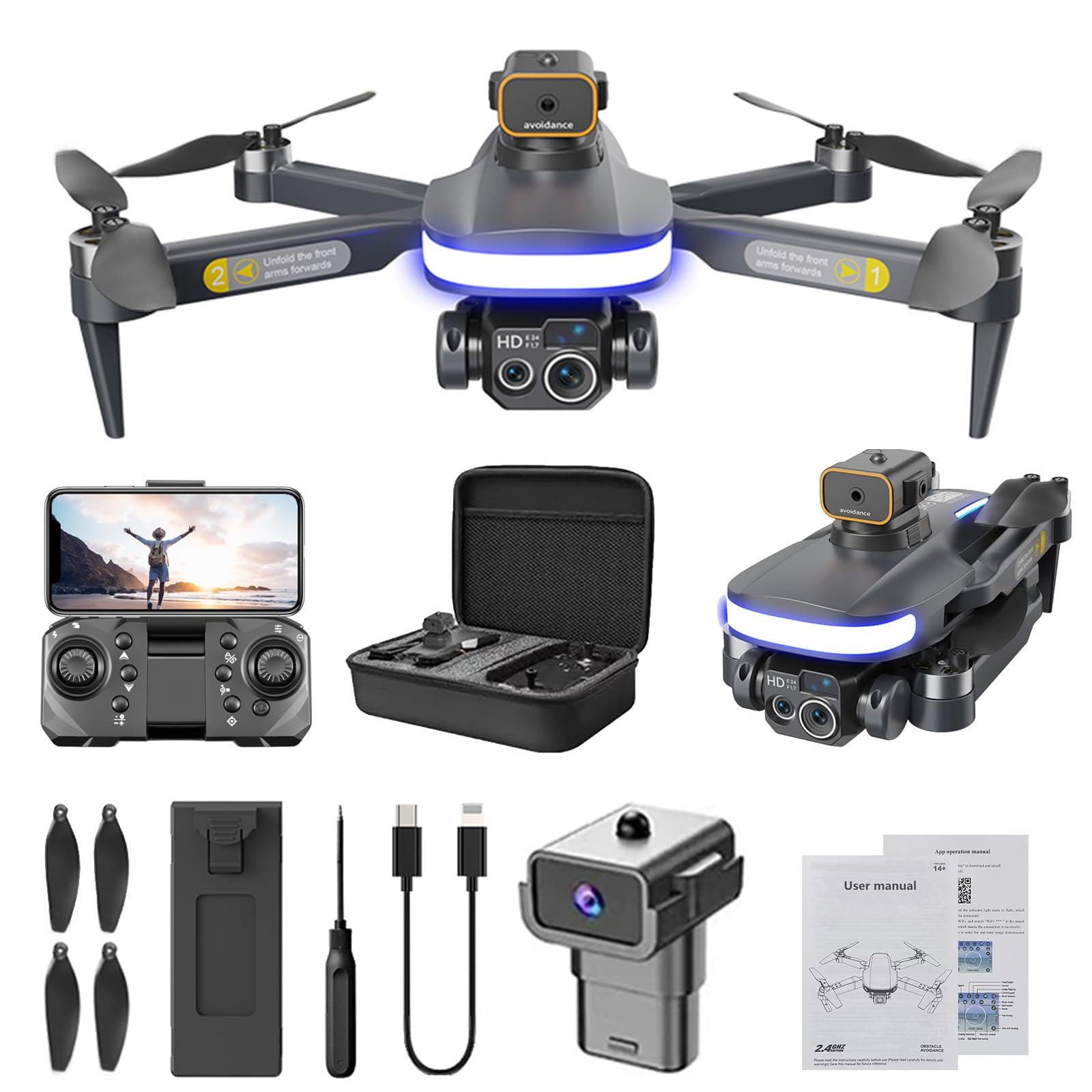 MORESECWiFi FPV Drone with 4K HD Camera, Altitude Hold Mode Foldable Rc Drone Quadcopter Circle Fly, Route Fly, Headless Mode, Take Photos, Videos, And Real-Time Transmission Images MORESEC