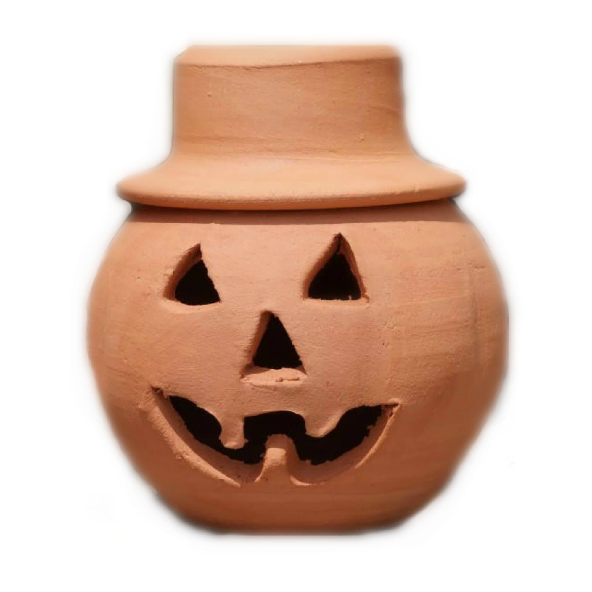 TERRACOTTA CLAY JACK-O-LANTERN PUMPKIN WITH HAT