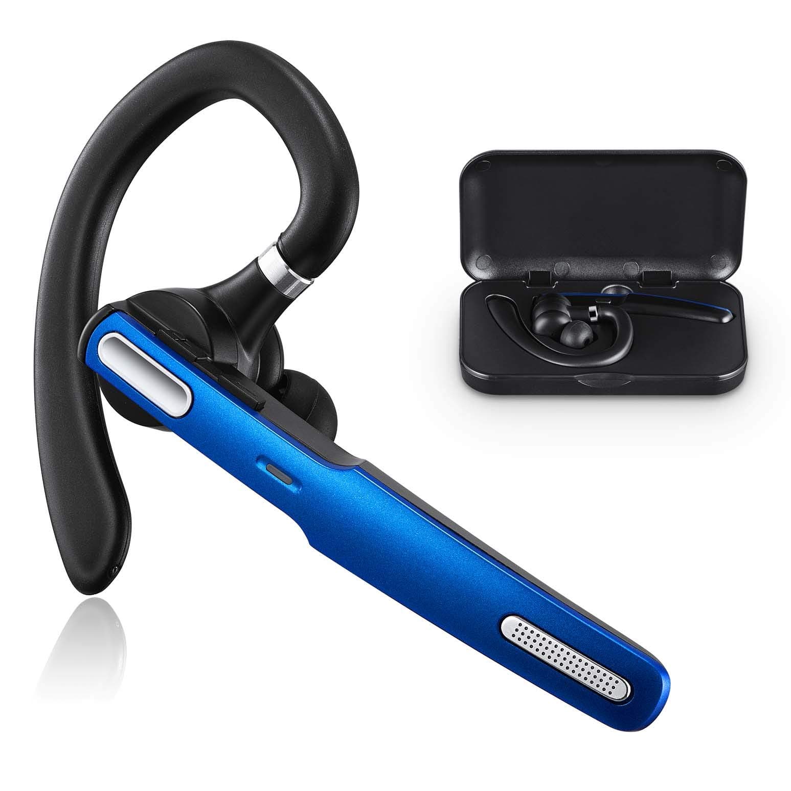 COMEXION Bluetooth Headset, Wireless Bluetooth Earpiece V4.1 Hands-Free Earphones with Stereo Noise Canceling Mic, Compatible iPhone Android Cell Phones Driving/Business/Office (Blue)