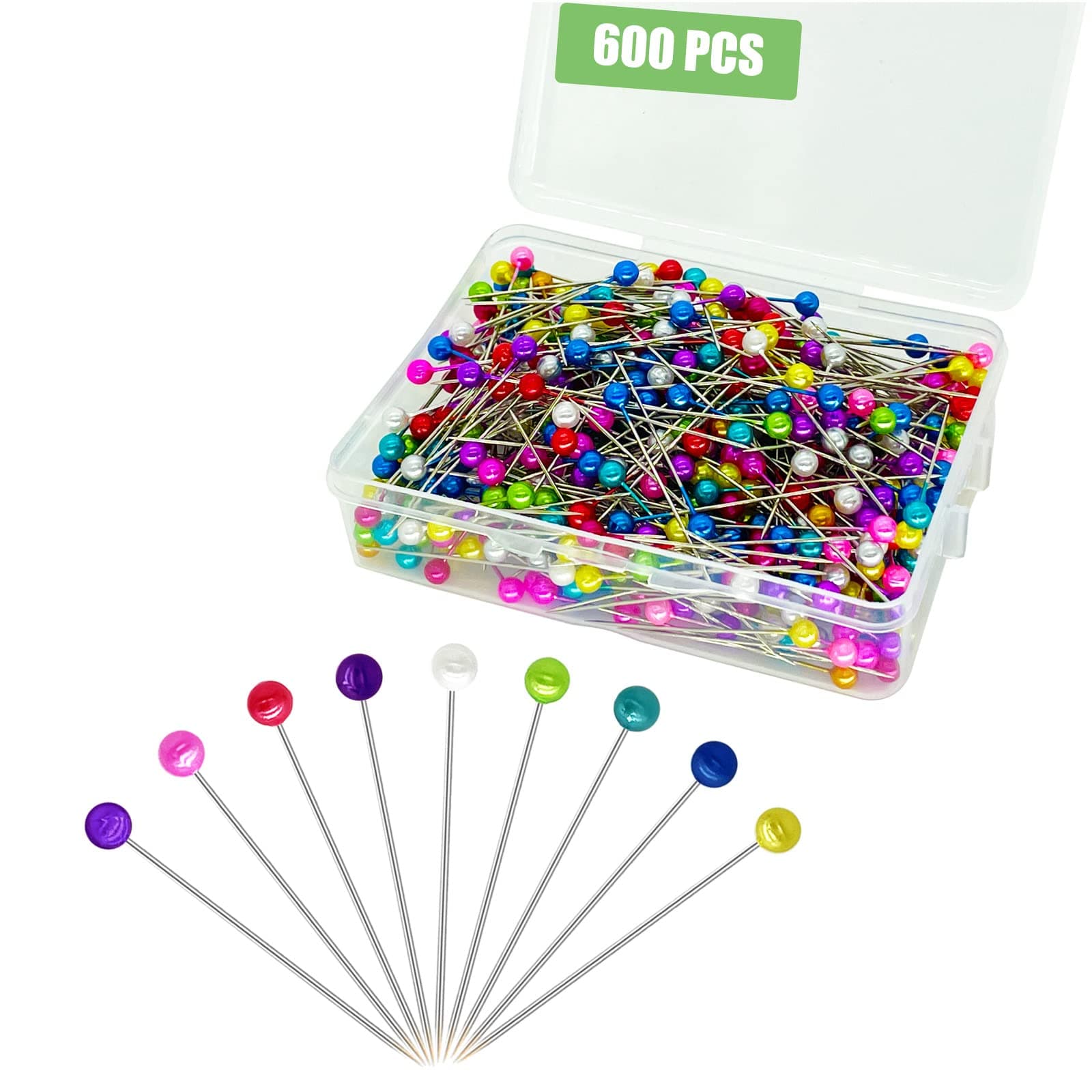 600PCS Sewing Pins Straight Pin for Fabric, Pearlized Ball Head Quilting Pins Long 1.5inch, Multicolor Corsage Stick Pin for Dressmaker, Jewelry DIY Decoration, Craft and Sewing Project