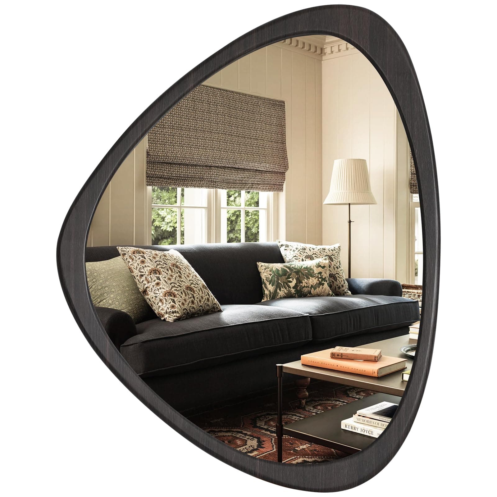 WallBeyond Asymmetrical Mirror, Irregular Wall Mirror, Wall Mirrors Decorative for Bedroom Living Room Entryway Hall, Wood Mirror for mid Century Modern Decor 25" H x 20" W, Black
