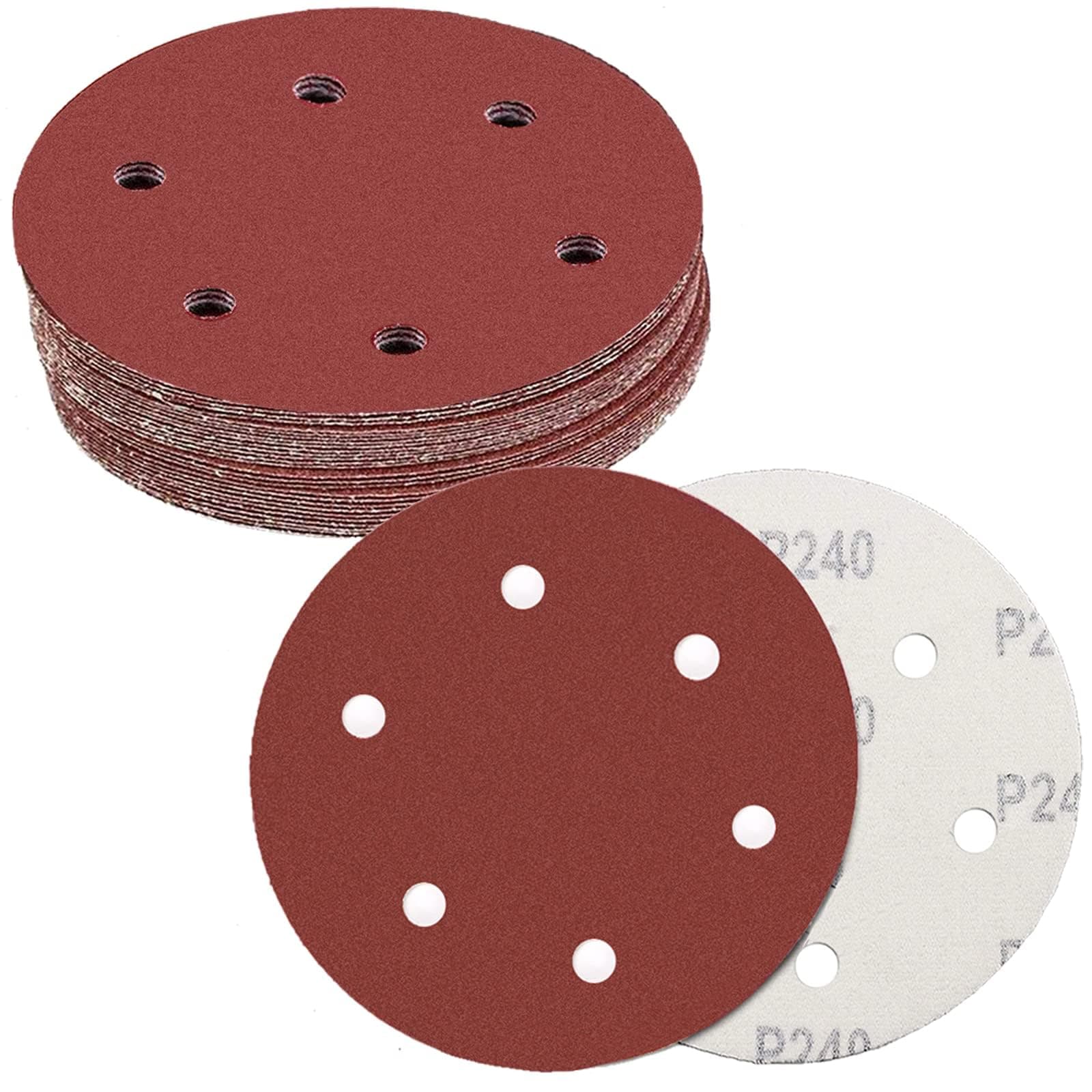 9 Inch 6 Hole Hook and Loop Abrasive Sandpaper, 30 Pcs Drywall Sander Sanding Discs, 5Pcs Each of 80 100 120 150 180 240 Grits
