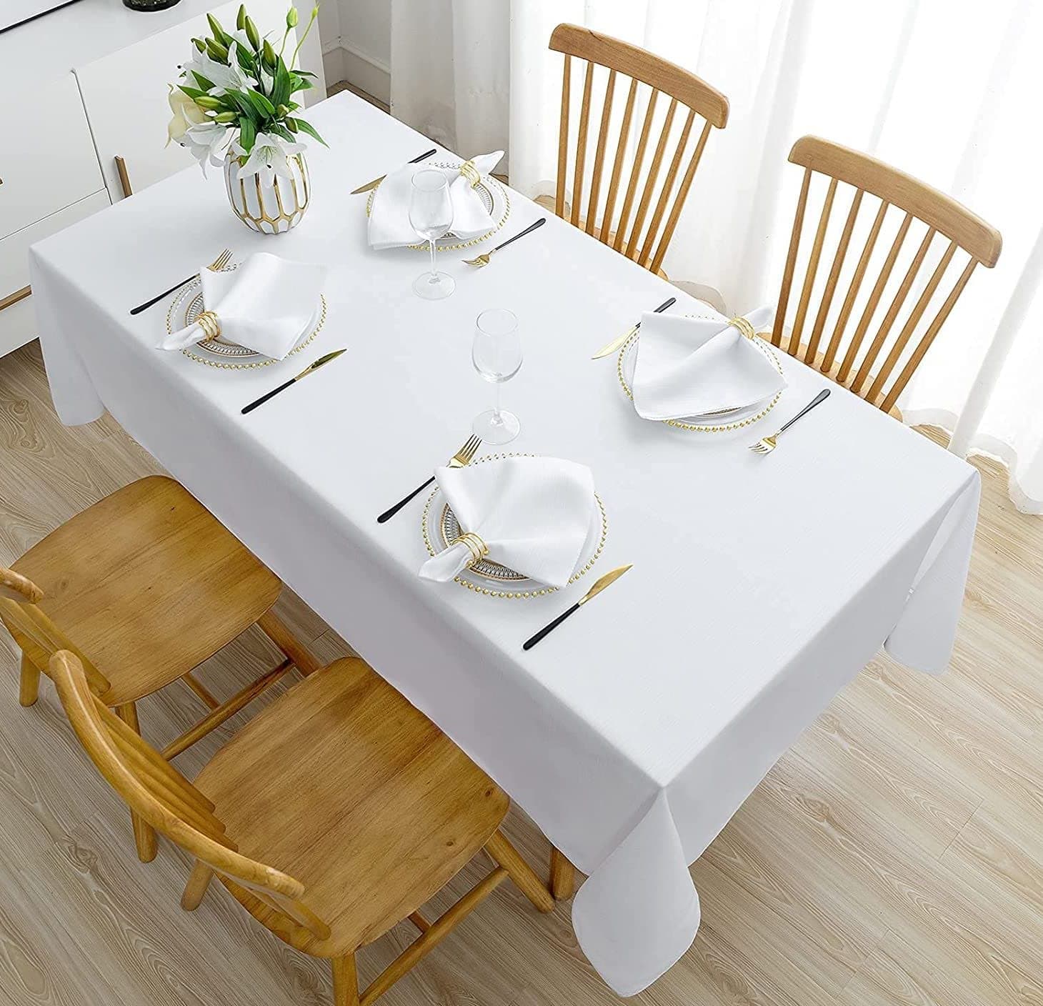 Cotton Slub Texture 10 Seater Table Cover, Dining Table Cloth, 60 x 108 Inch, White