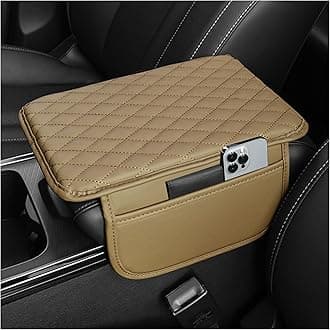 Stacool Upgraded Car Center Console Cover,Microfiber Leather Car Armrest Cover Cushion with 2 Storage Bags,Universal Car Armrest Storage Box (Beige)