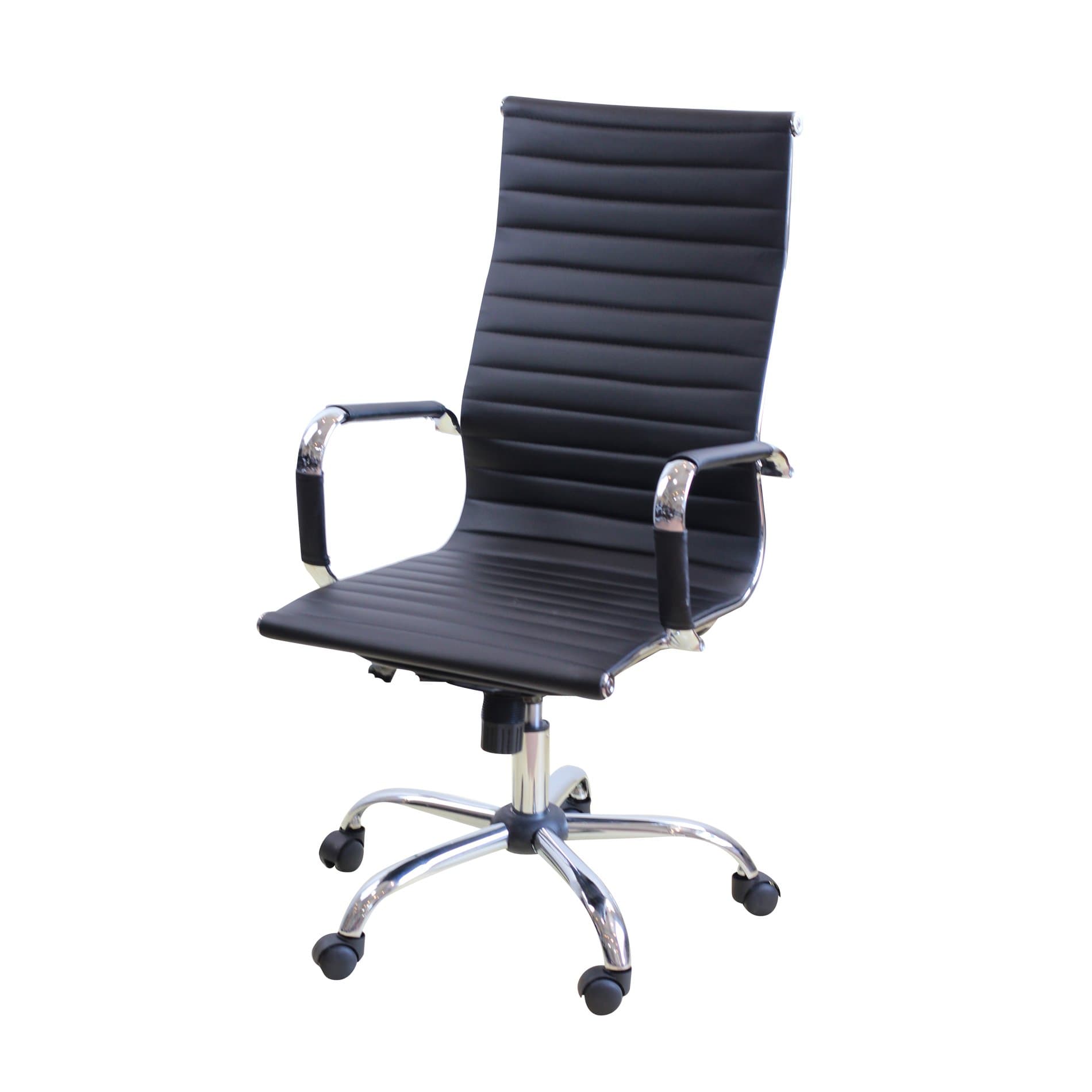 EBS Home Office Ribbed Chair Black Computer Desk Executive 360 swivel Chrome base (Tall, BLACK)