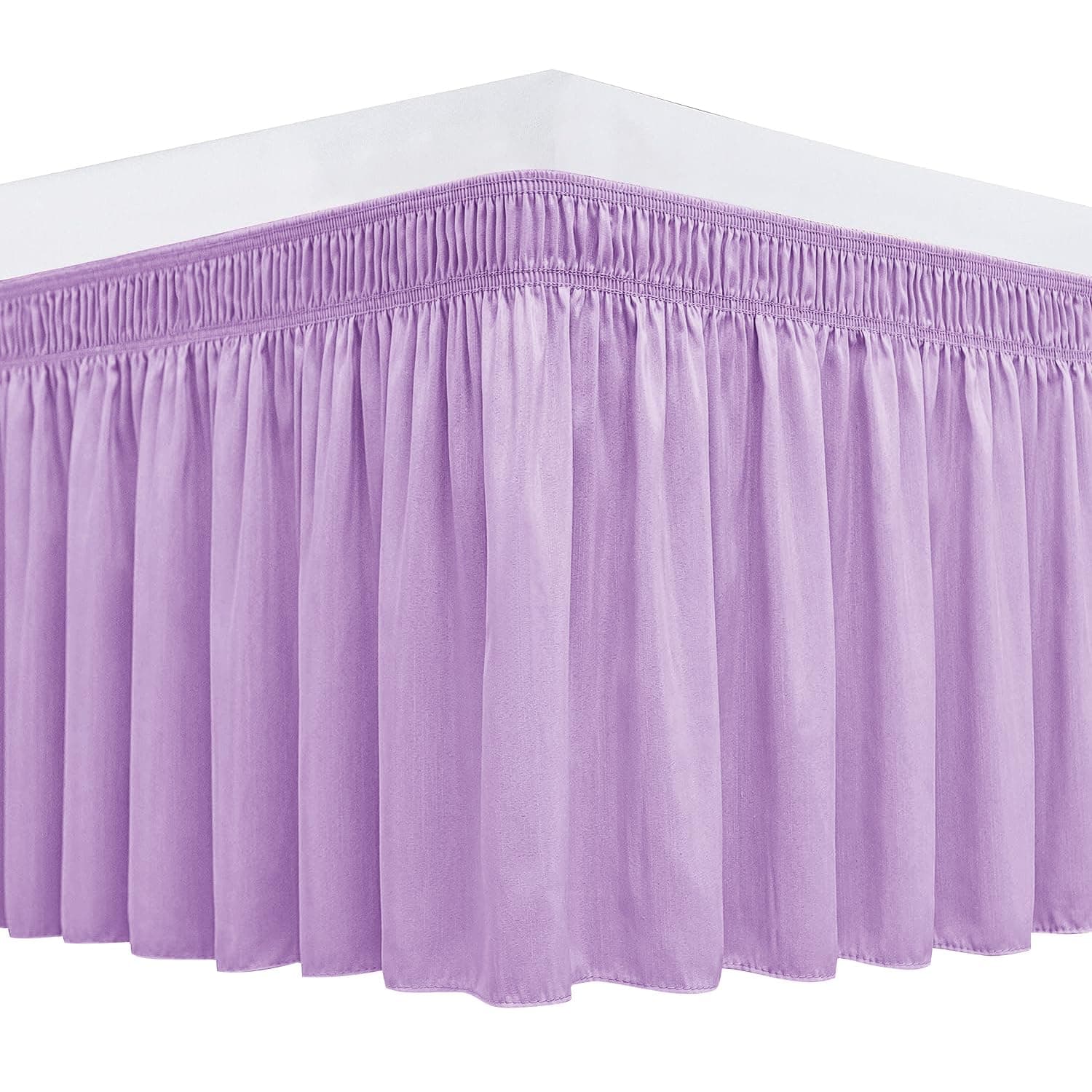 Biscaynebay Wrap Around Bed Skirts with Adjustable Belts for Queen Beds 15" Drop, Violet Elastic Dust Ruffles Silky Luxrious Fabric Machine Washable