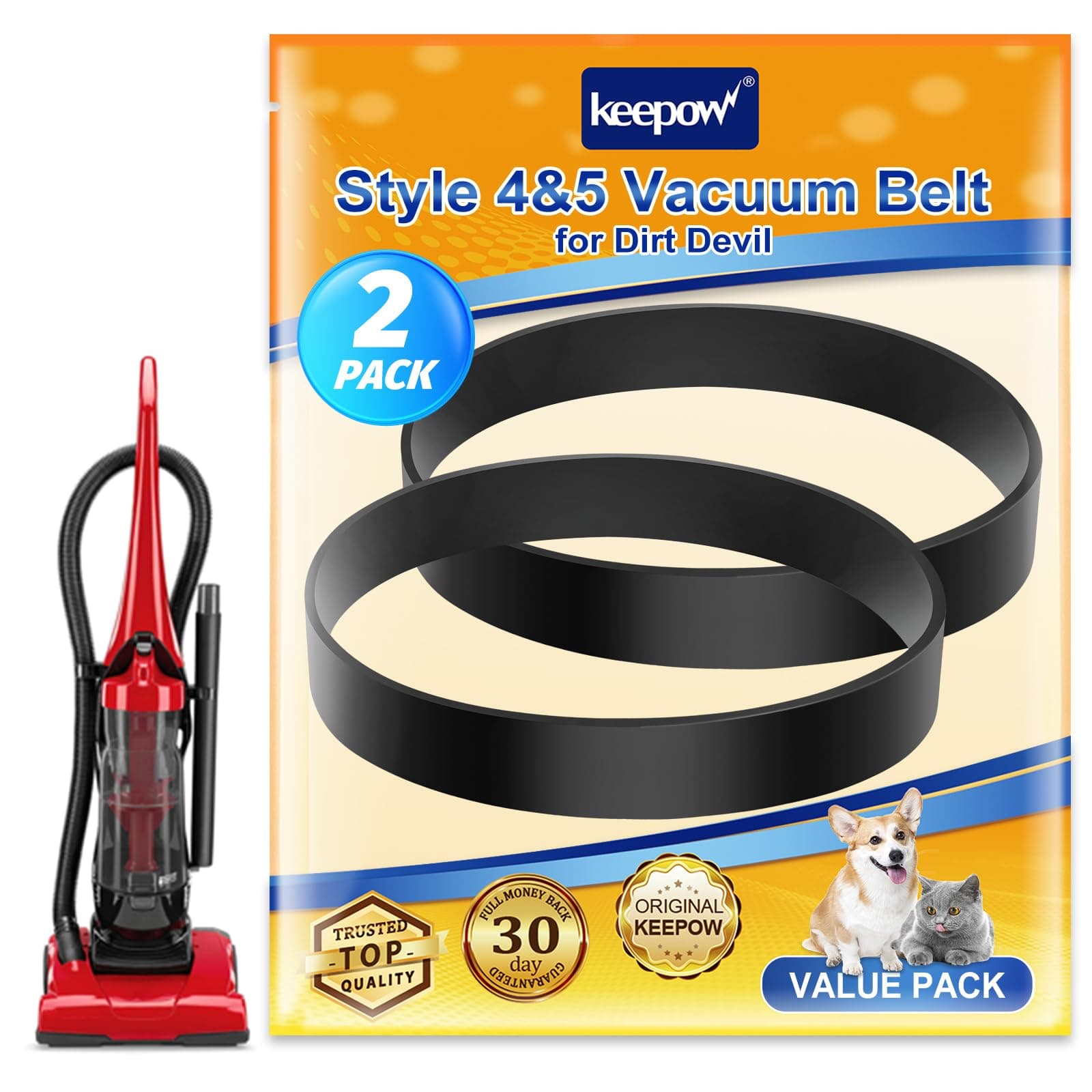 KEEPOW Powermax Pet Vacuum Belt for Dirt Devil Style 5 (Royal) Upright Vacuum Powermax/Breeze/Featherlite/Jaguar/Vision, Part 3720310001, 1LU0310X00, 1540310001 (2 Pack)