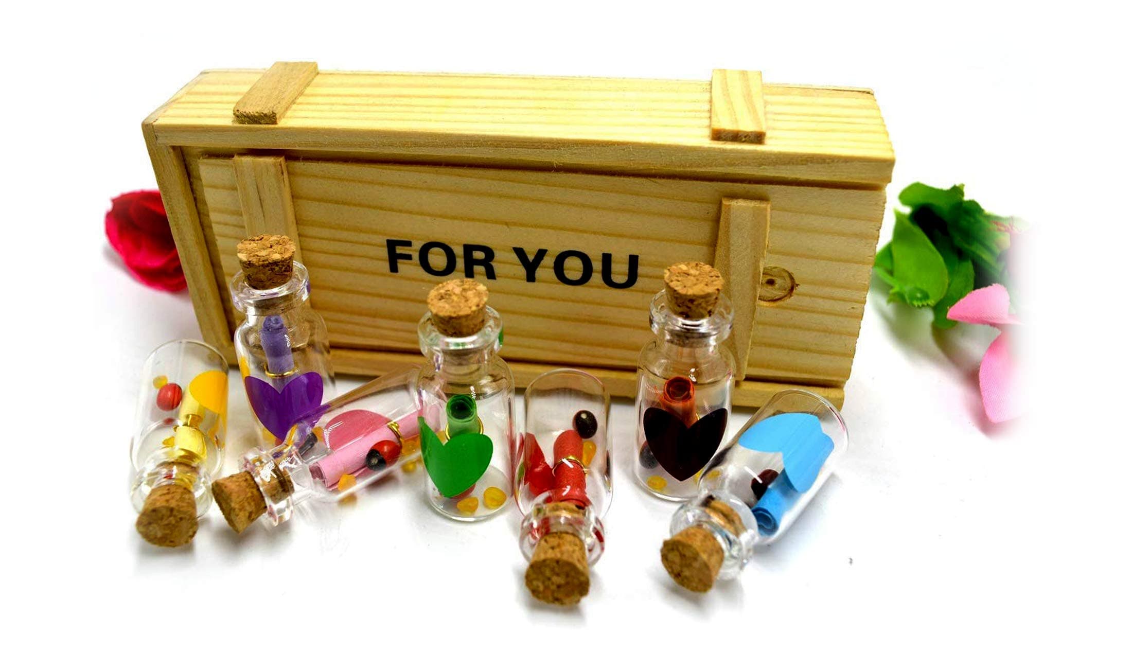 Guru Creation Special Personalized Gift Love Message Bottles Set of 7 Piece with Beautiful Wooden Box
