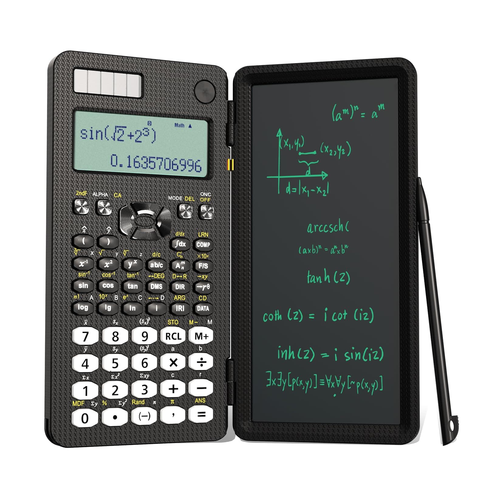 Scientific Calculator with Writing Tablet,ROATEE 991 MS Foldable 2-Line Display Science Calculator with Notepad,Middle High School Supplies for Students & College,Solar & Battery Powered,Easy to Carry