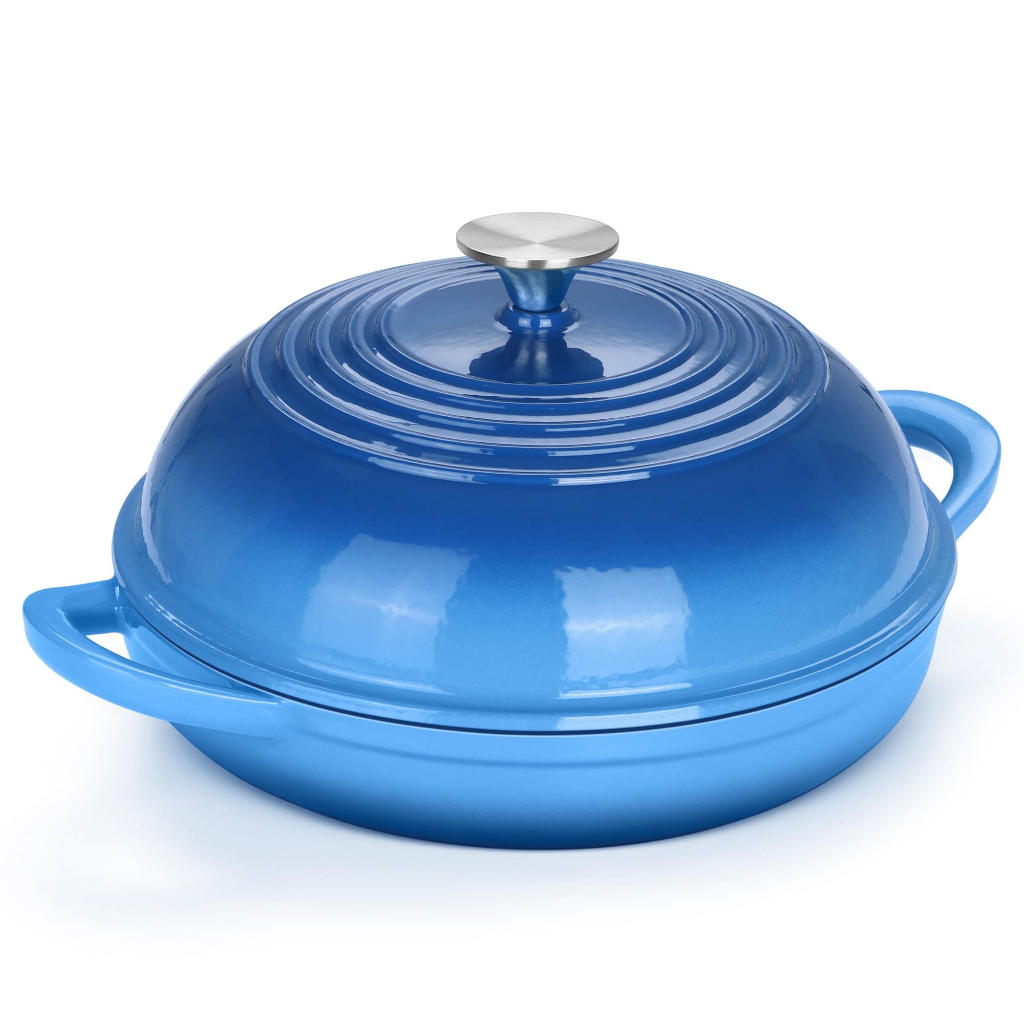 TeamFar Enameled Cast Iron Bread Pot with Lid, 6 Quart Dutch Oven for Sourdough Bread Baking, 10 Inch Bread Oven with Self-Basting Dome Lid & Low-Profile Base, Heavy-Duty & Nonstick, Blue